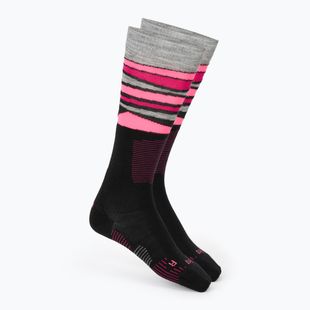 Dámske lyžiarske ponožky Mico Light Weight Superthermo Natural Merino Ski black/fluorescent fuchsia