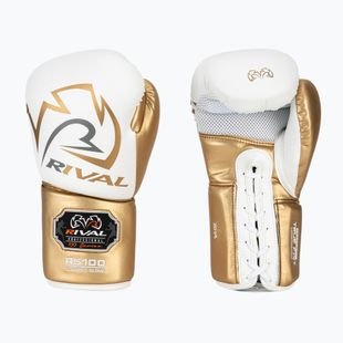 Boxerské rukavice Rival RS100 Professional white/gold