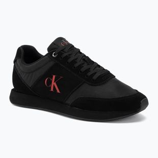 Pánske topánky Calvin Klein HM0HM02212 Retro Runner Bans Leather Suede triple black/adrenaline rush