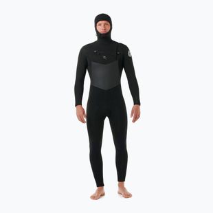 Pánska plavecká pena Rip Curl Dawn Patrol s kapucňou 6/4 mm a zipsom na hrudi Black