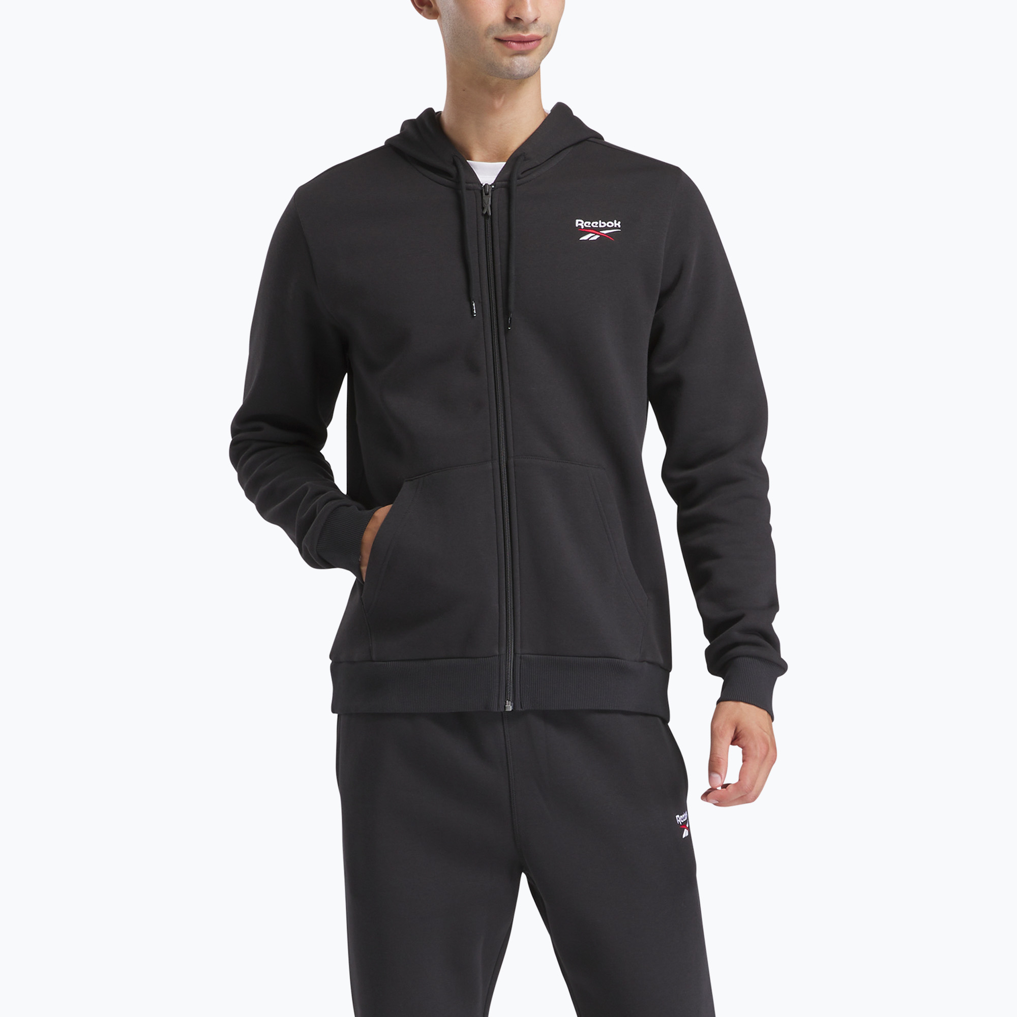 Pánska mikina Reebok Identity SL Fleece FZ black/white/vector red (Identity SL Fleece FZ 100221809)