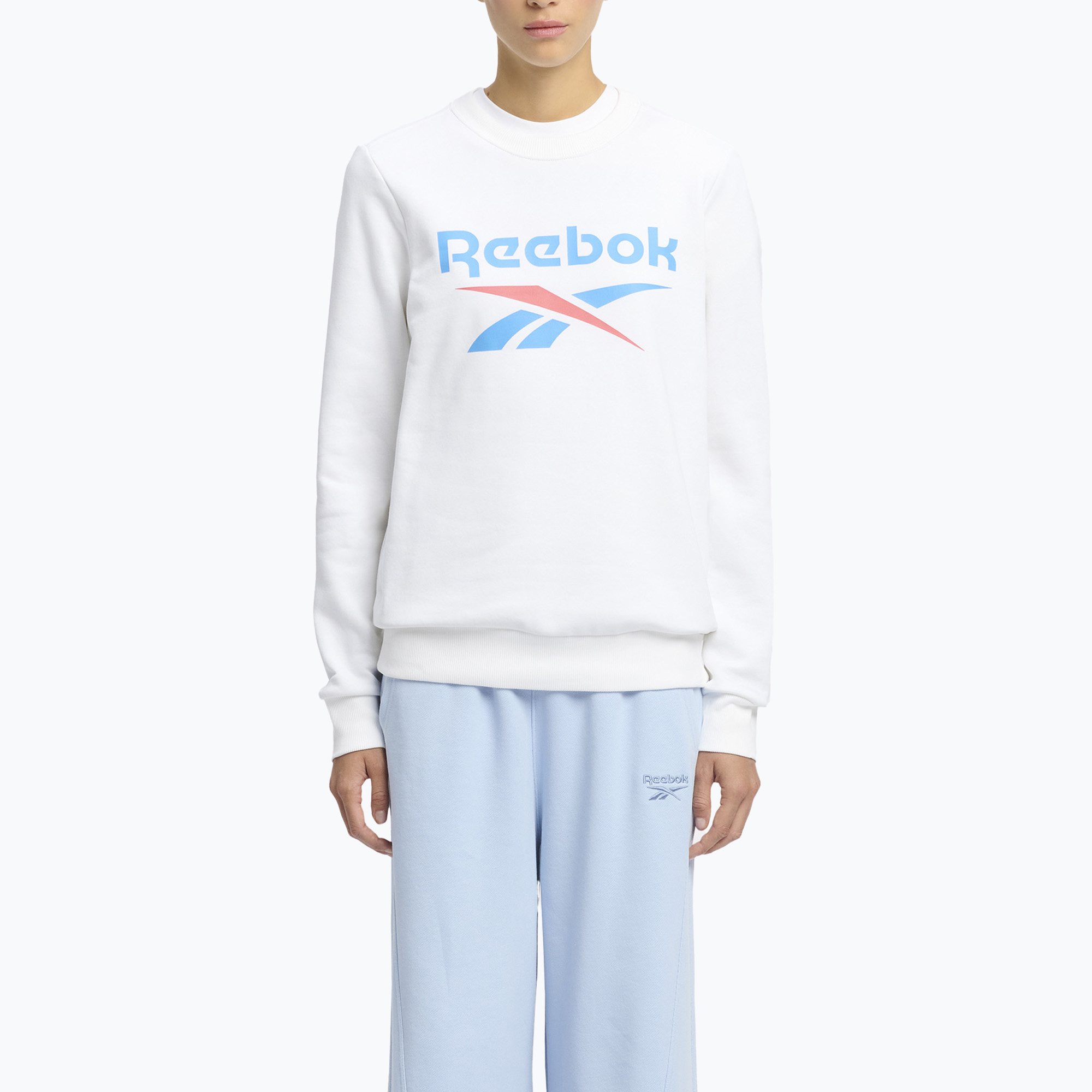 Dámska mikina Reebok Big Logo Fleece Crew white/coral/blue (Identity Big Logo Fleece Crew 100215200)