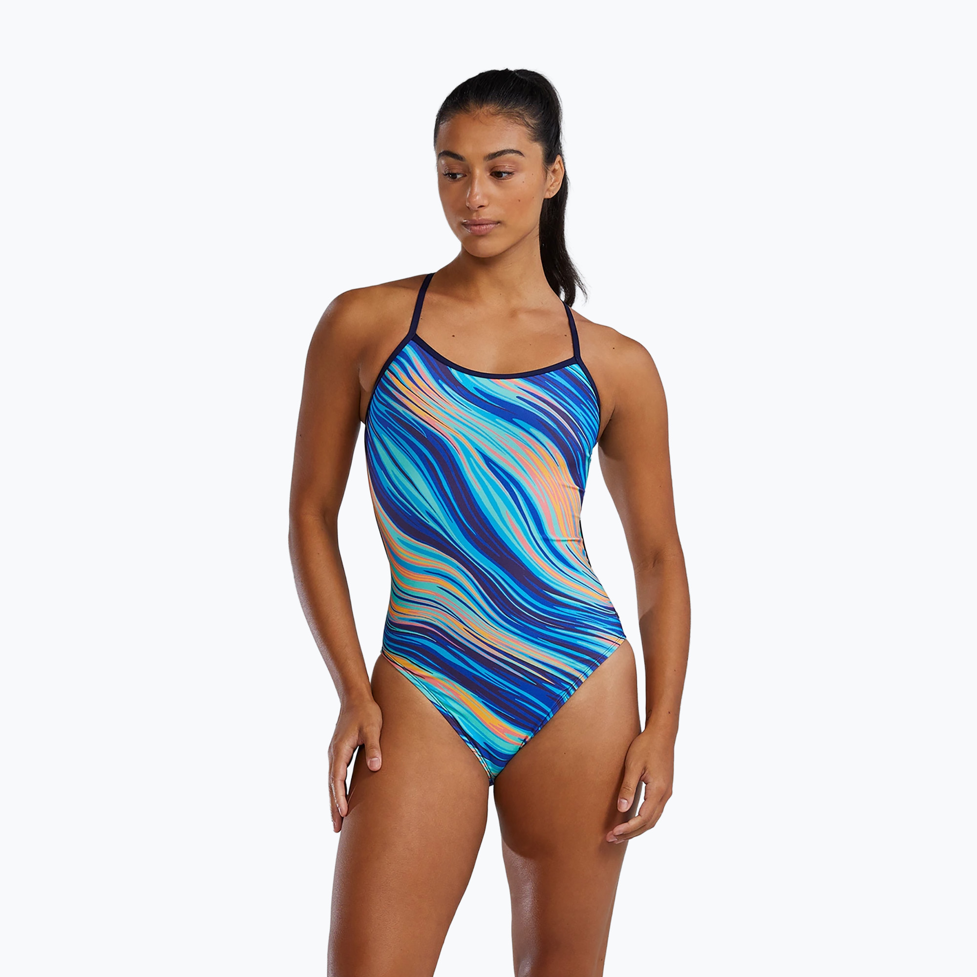 Dámske jednodielne plavky TYR Durafast Elite Riptidal Trinityfit teal/orange (Durafast Elite Riptidal Trinityfit P04072_435)