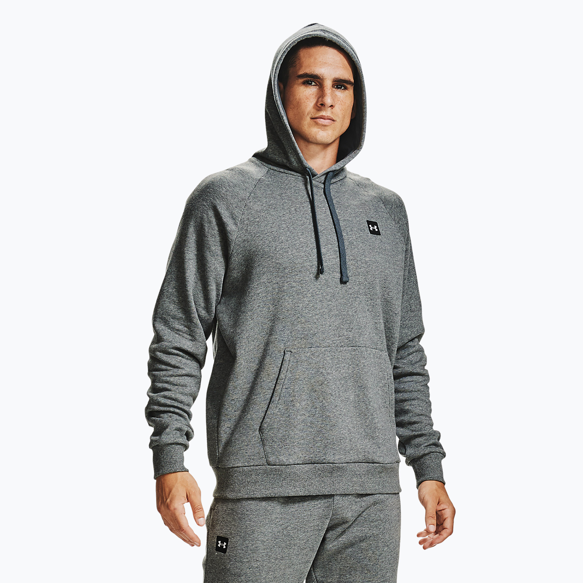 Pánska mikina Under Armour Rival Hoodie pitch gray light heather/onyx white (Rival Hoodie 1357092-012)