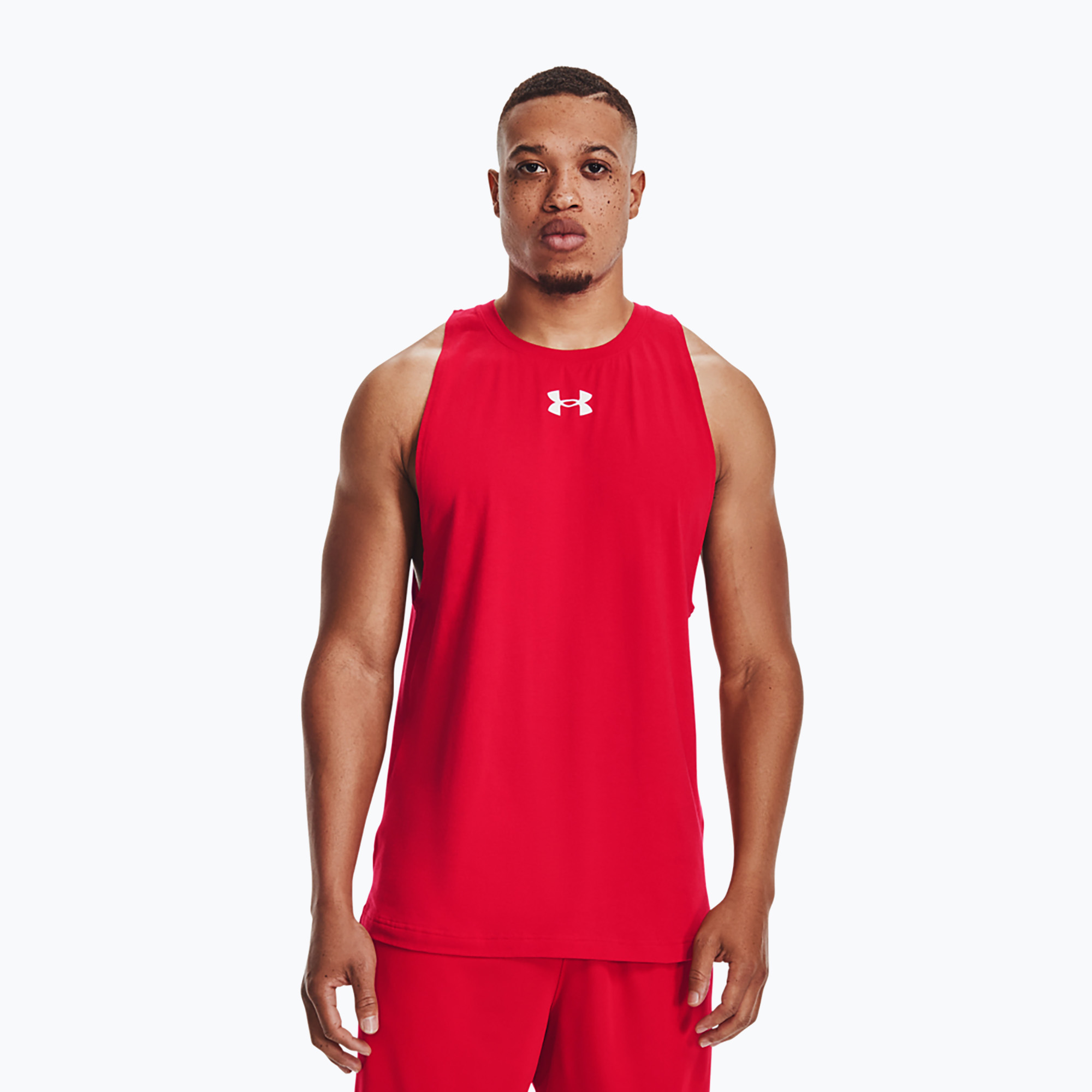 Pánske basketbalové tričko Under Armour Baseline Cotton Tank red/white/white (Baseline Cotton Tank 1361901-600)
