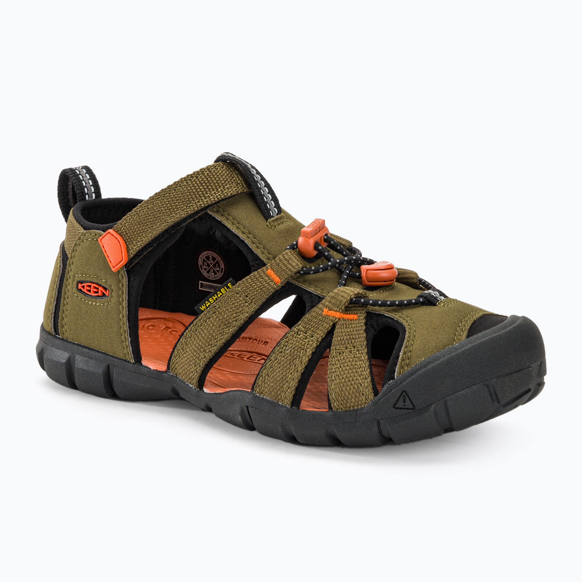 Juniorské sandále KEEN Seacamp II CNX dark olive/gold flame (Seacamp II CNX 1028851)