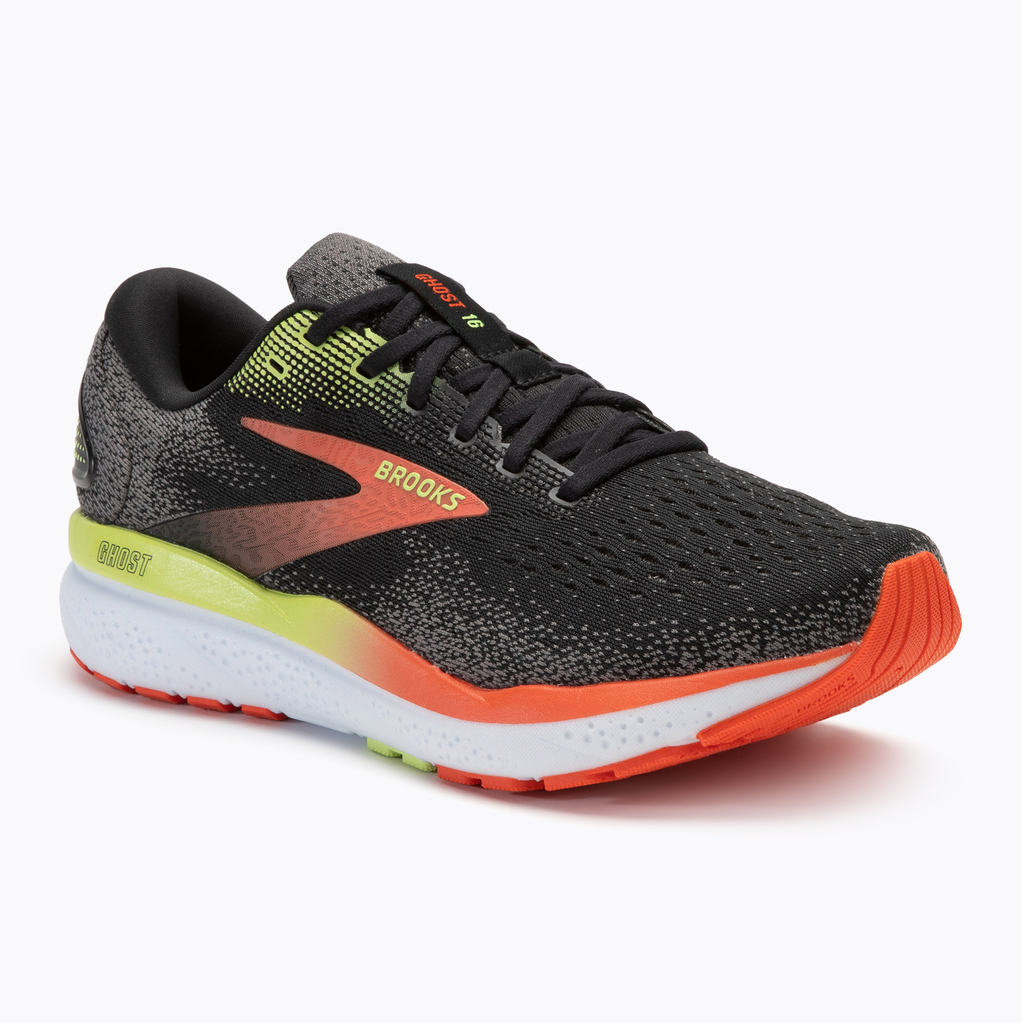 Pánska bežecká obuv Brooks Ghost 16 wide fit black/mandarin red/green (Ghost 16 1104182E049)