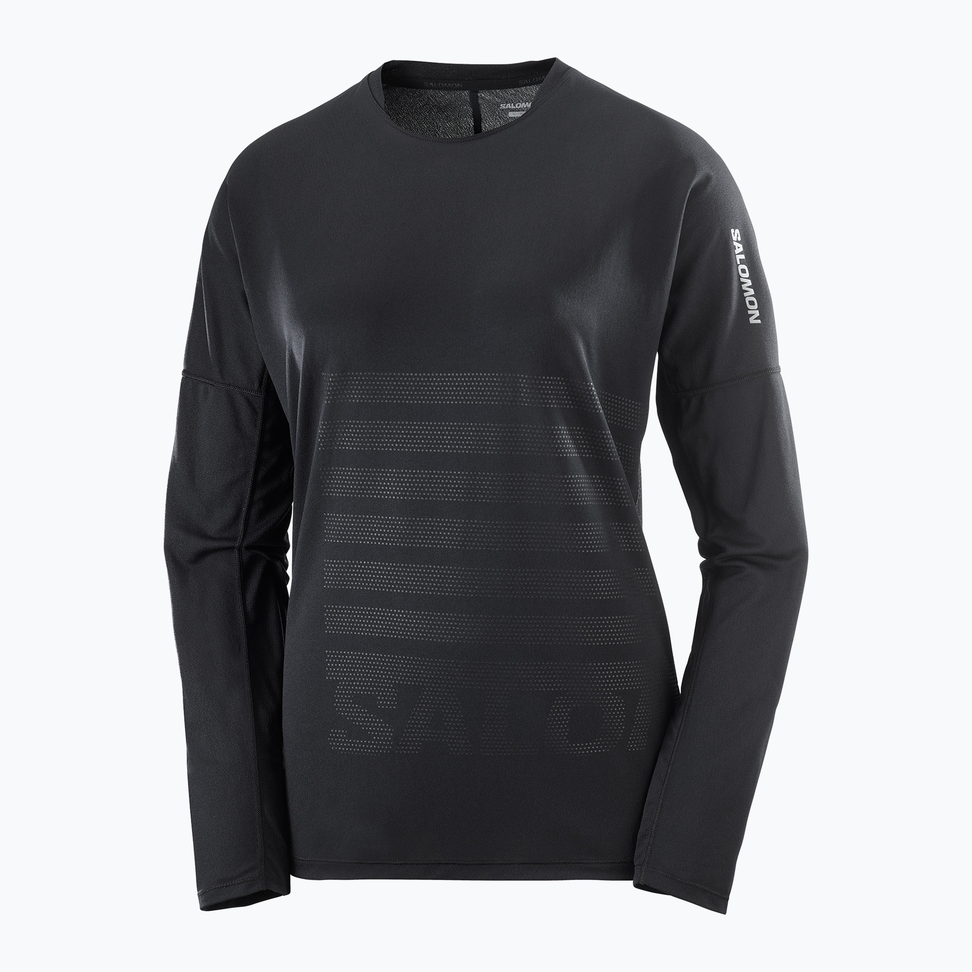 Pánske bežecké tričko s dlhým rukávom Salomon Sense Aero Tee GFX deep black/black (Sense Aero Tee GFX LC2694000)