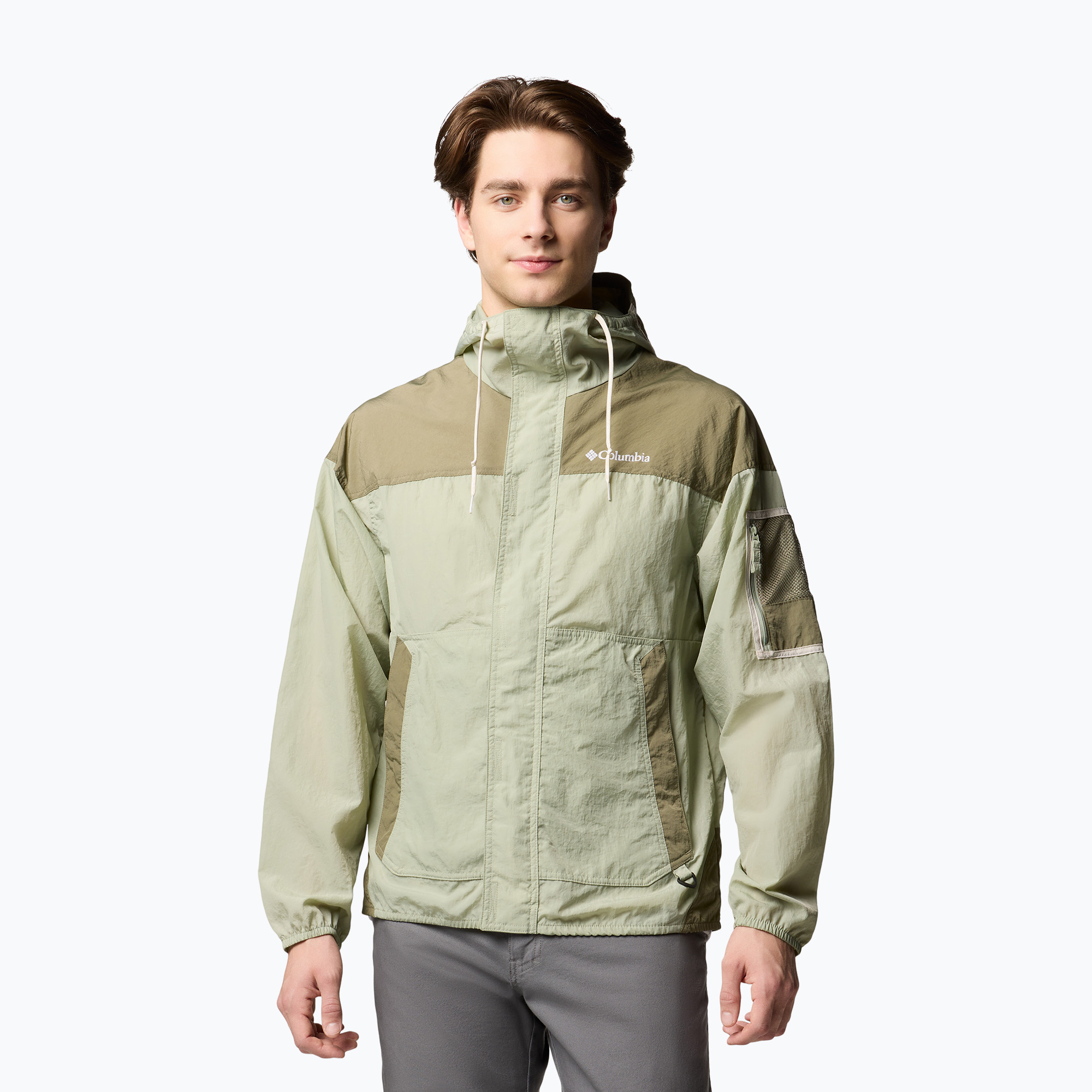 Pánska softshellová bunda Columbia Challenger II Windbreaker safari/kamenná zelená (Challenger II Windbreaker 2071553348)