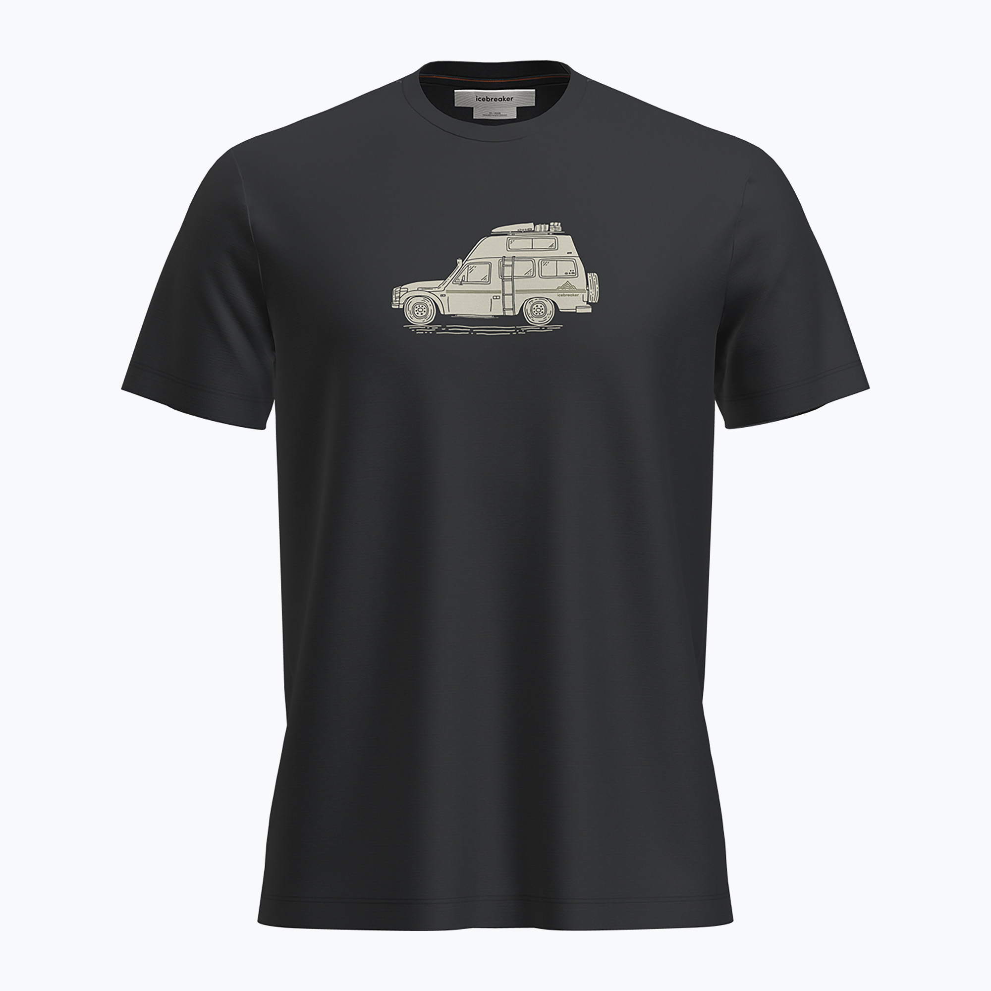 Pánske trekingové tričko Icebreaker Merino 150 Tech Lite SS Tee Cosy Camper black (Merino 150 Tech Lite SS Tee Cosy Camper IB0A576E0011)