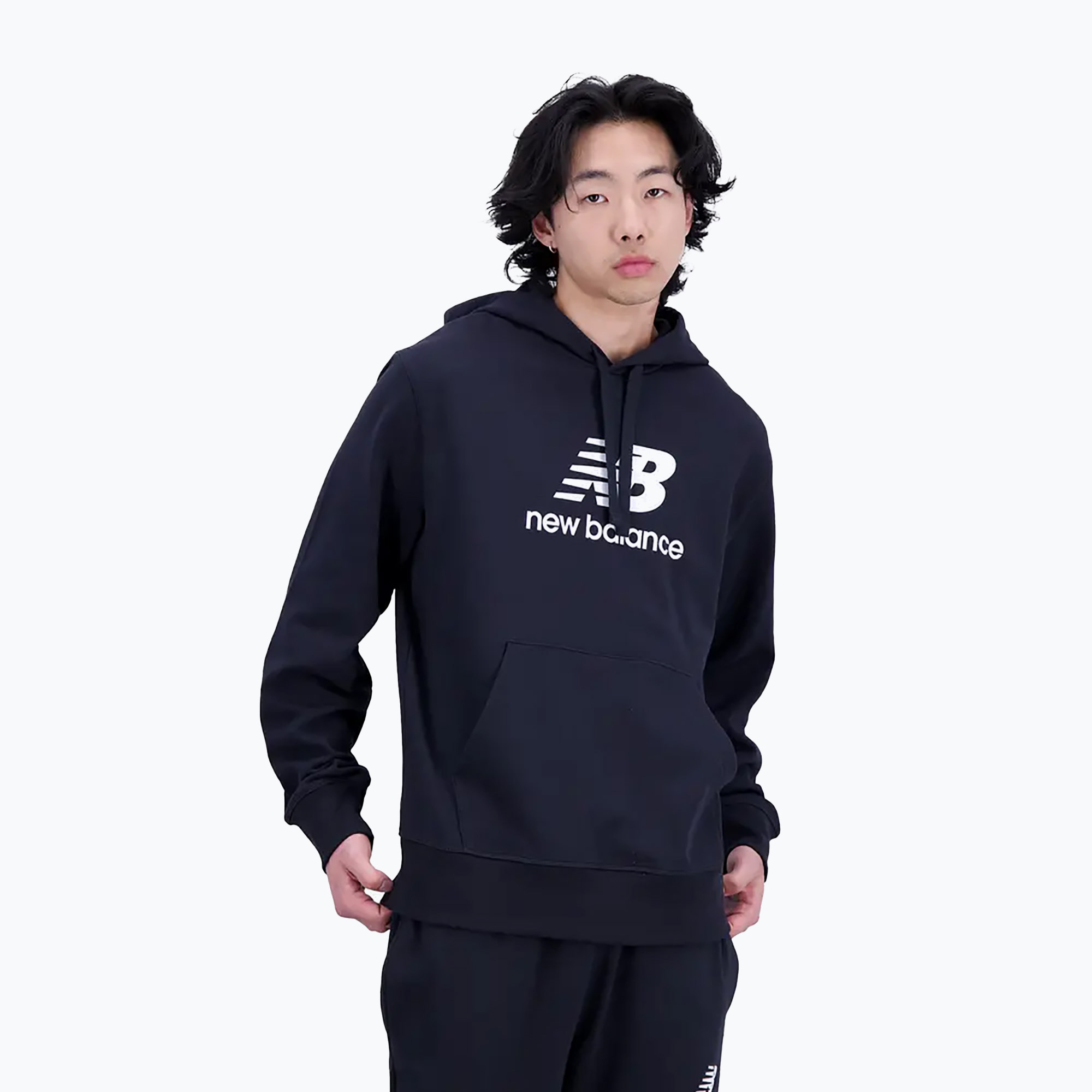 Pánska tréningová mikina New Balance Essentials Stacked Logo French Terry Hoodie black MT31537BK (Essentials Stacked Logo French Terry Hoodie