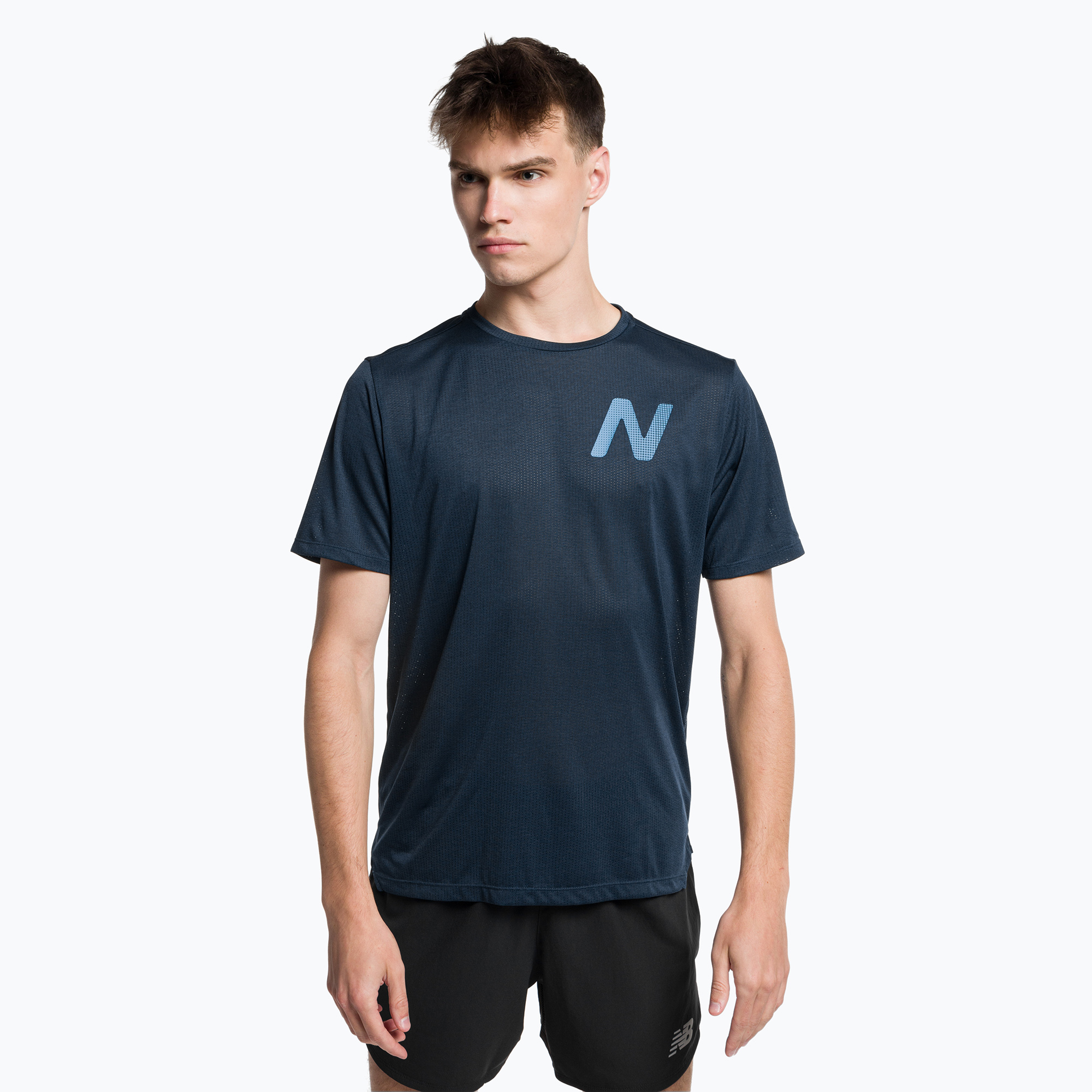 Pánske bežecké tričko New Balance Top Printed Impact Run SS navy blue NBMT21277NML