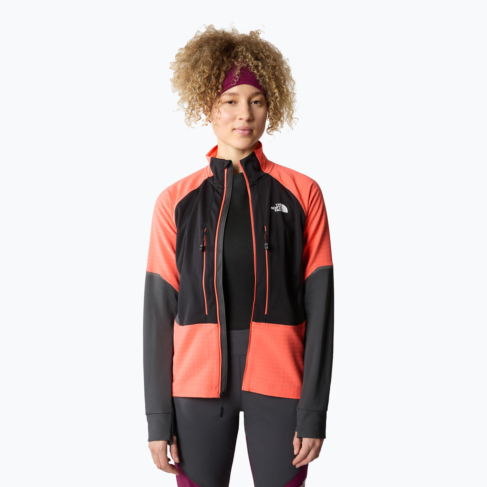 Dámska softshellová bunda The North Face Dawn Turn Softshell black/radiant orange/asphalt grey (Dawn Turn Softshell NF0A7Z8V)