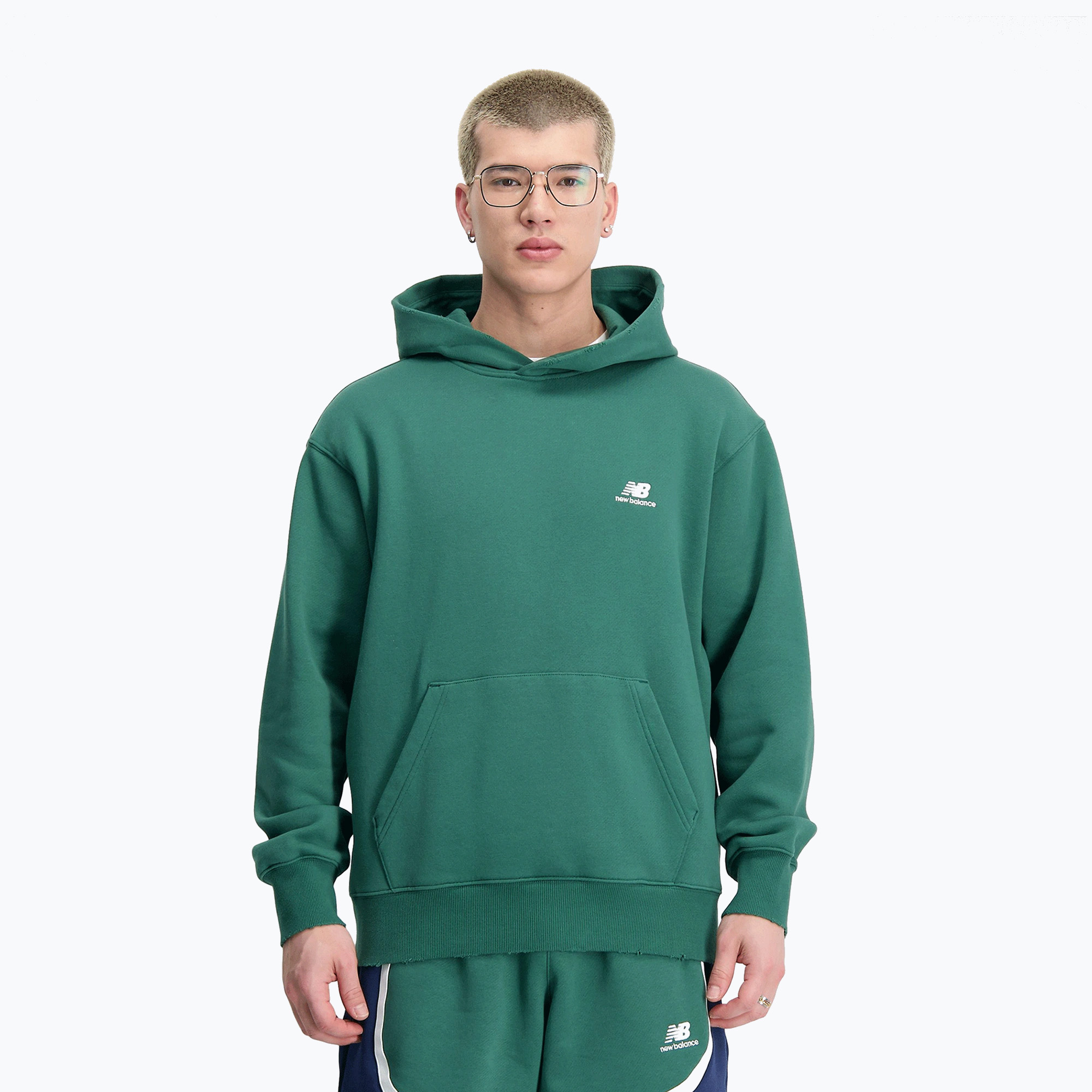 Pánska mikina New Balance Hoops Fleece Hoodie team forest green (Hoops Fleece Hoodie MT33586TFN)