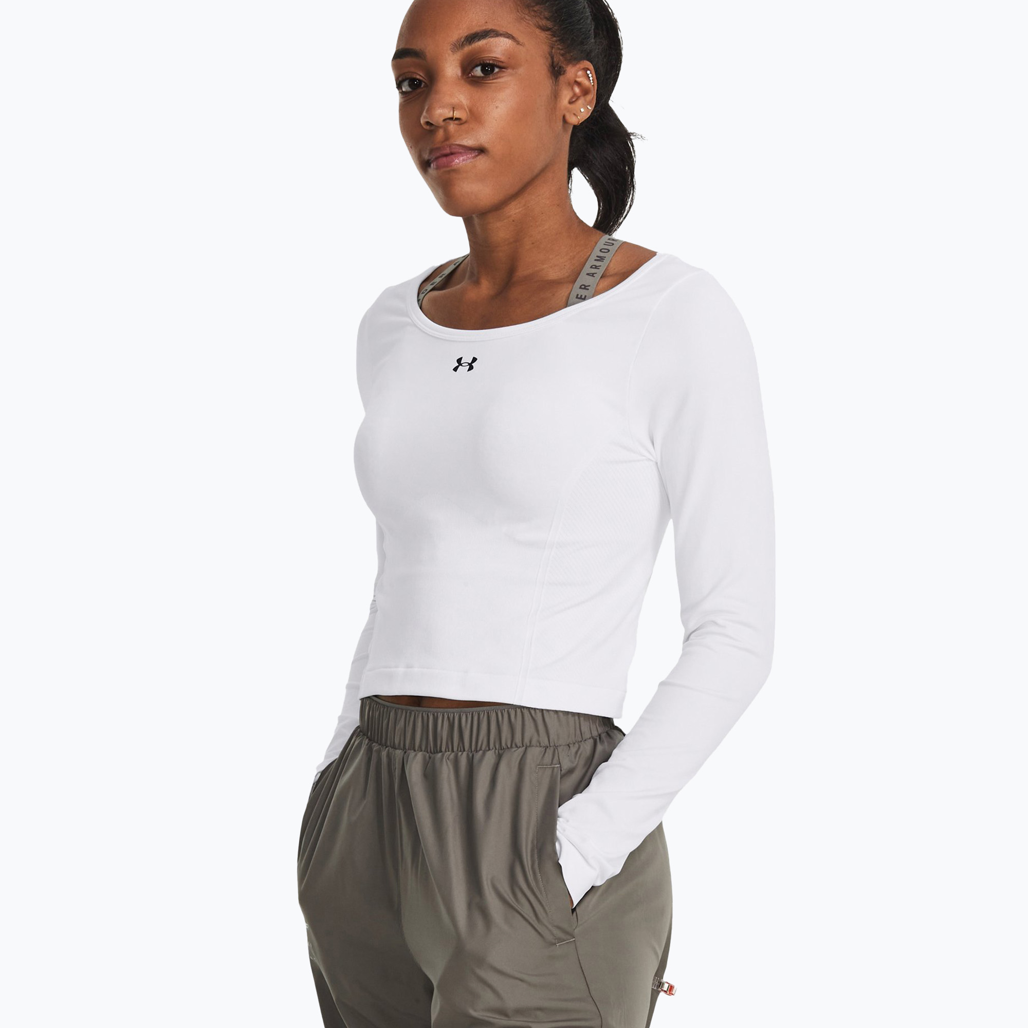 Dámske tréningové tričko s dlhým rukávom Under Armour Train Seamless white/black (Train Seamless 1379150-100)
