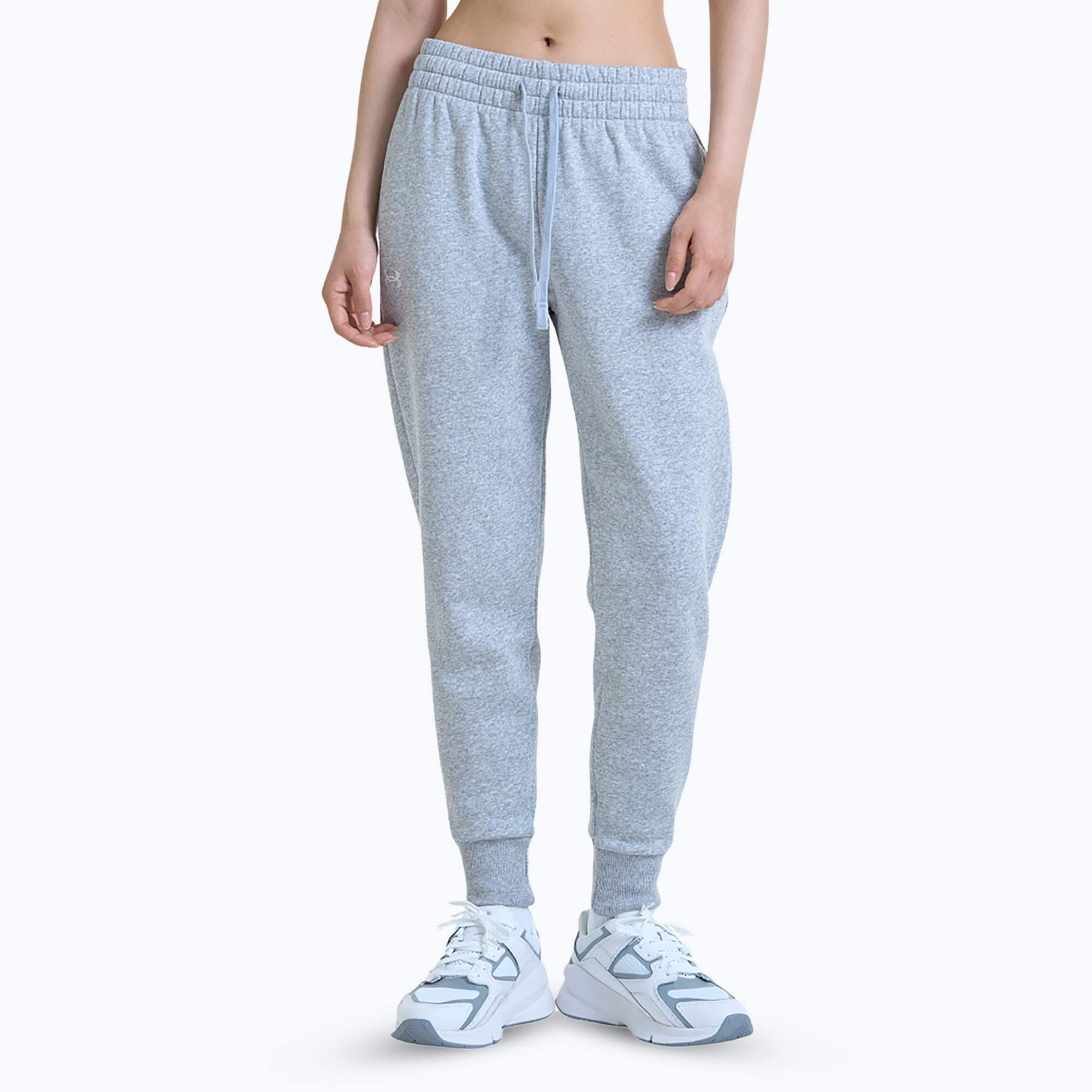 dámske nohavice Under Armour Rival Fleece Joggers mod gray light heather/white (Rival Fleece Joggers 1379438-012)
