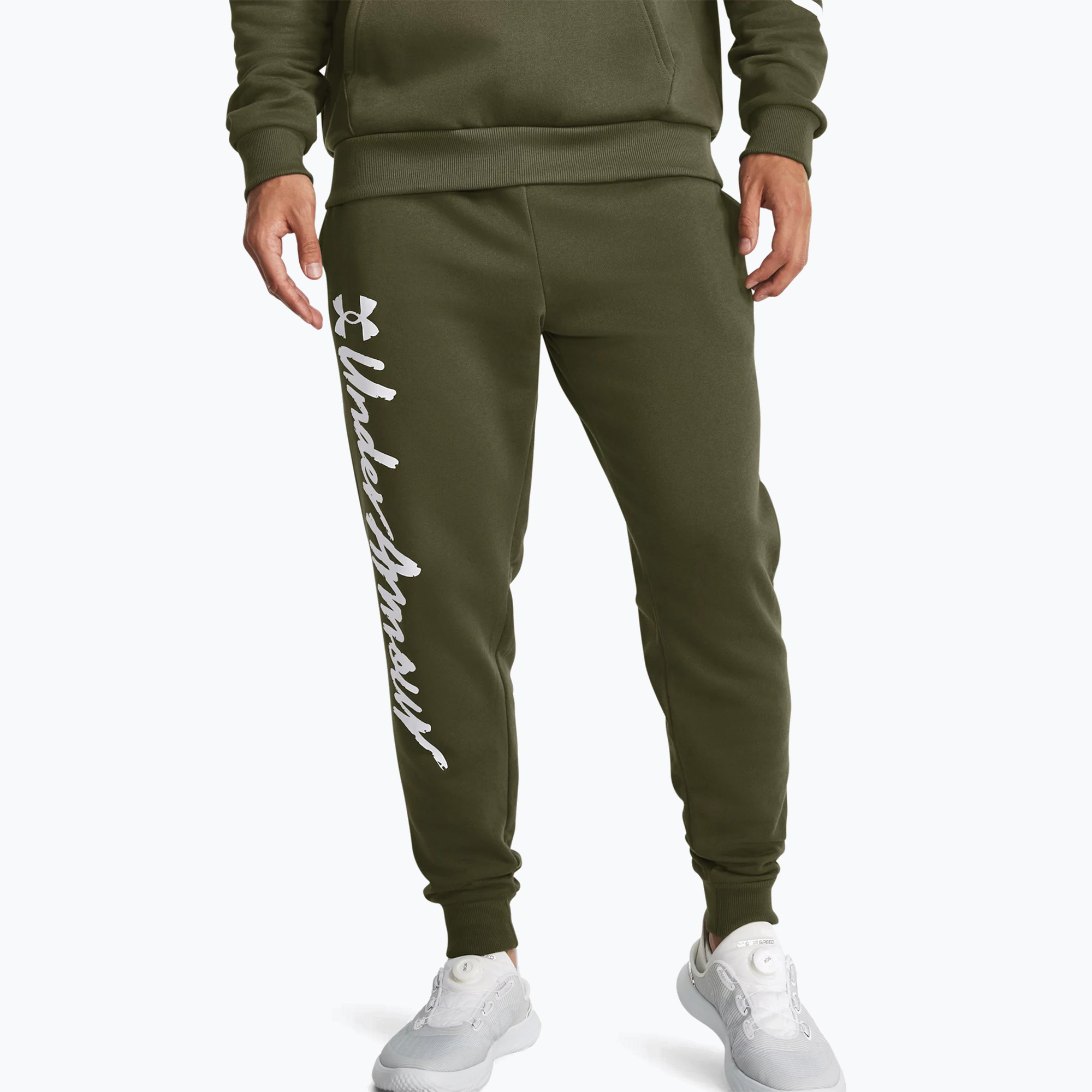 Under Armour Rival Fleece Graphic Joggers pánske tréningové nohavice marine od green/white (Rival Fleece Graphic Joggers 1379776)
