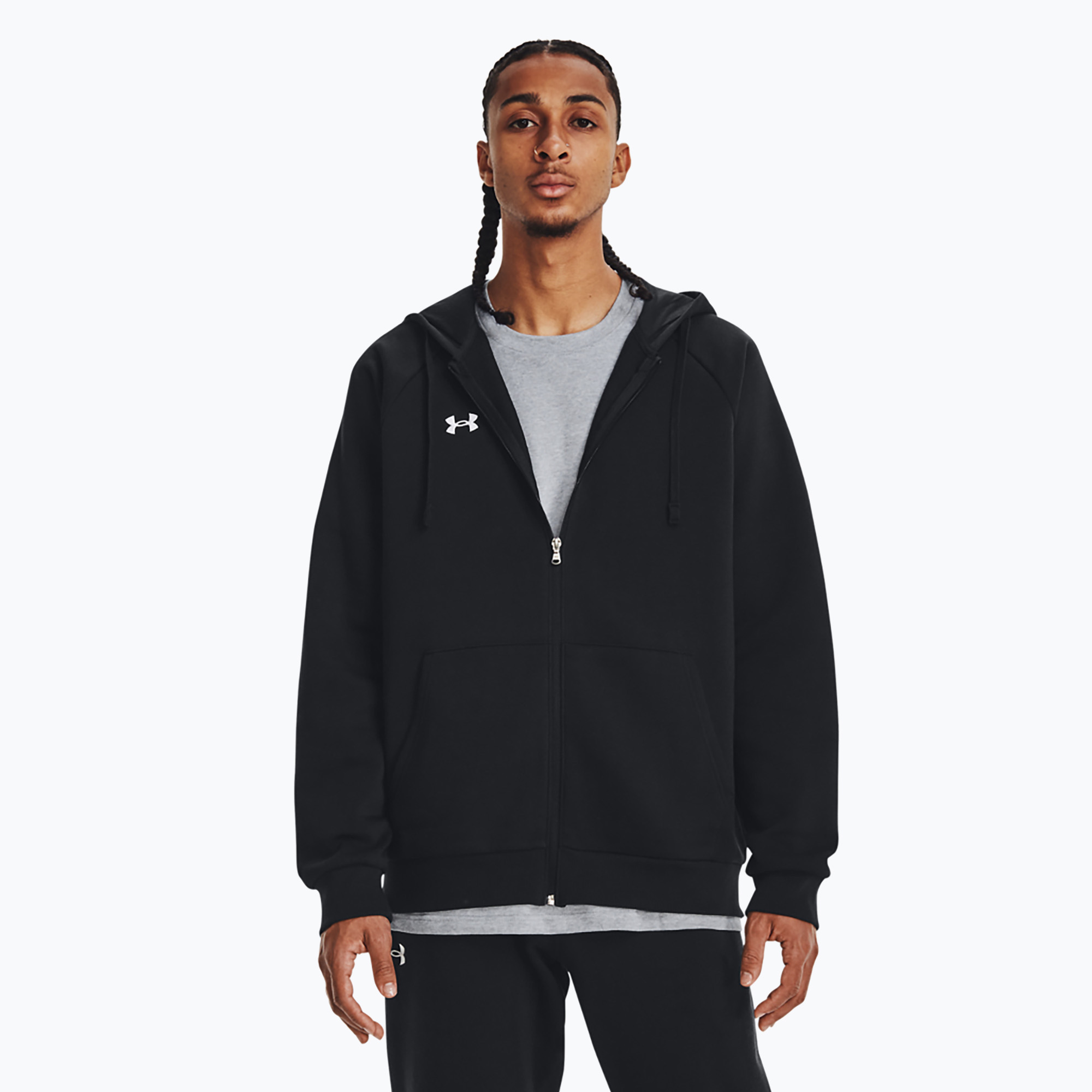 Pánska mikina Under Armour Rival Fleece FZ Black/White (Rival Fleece FZ Hoodie 1379767-001)