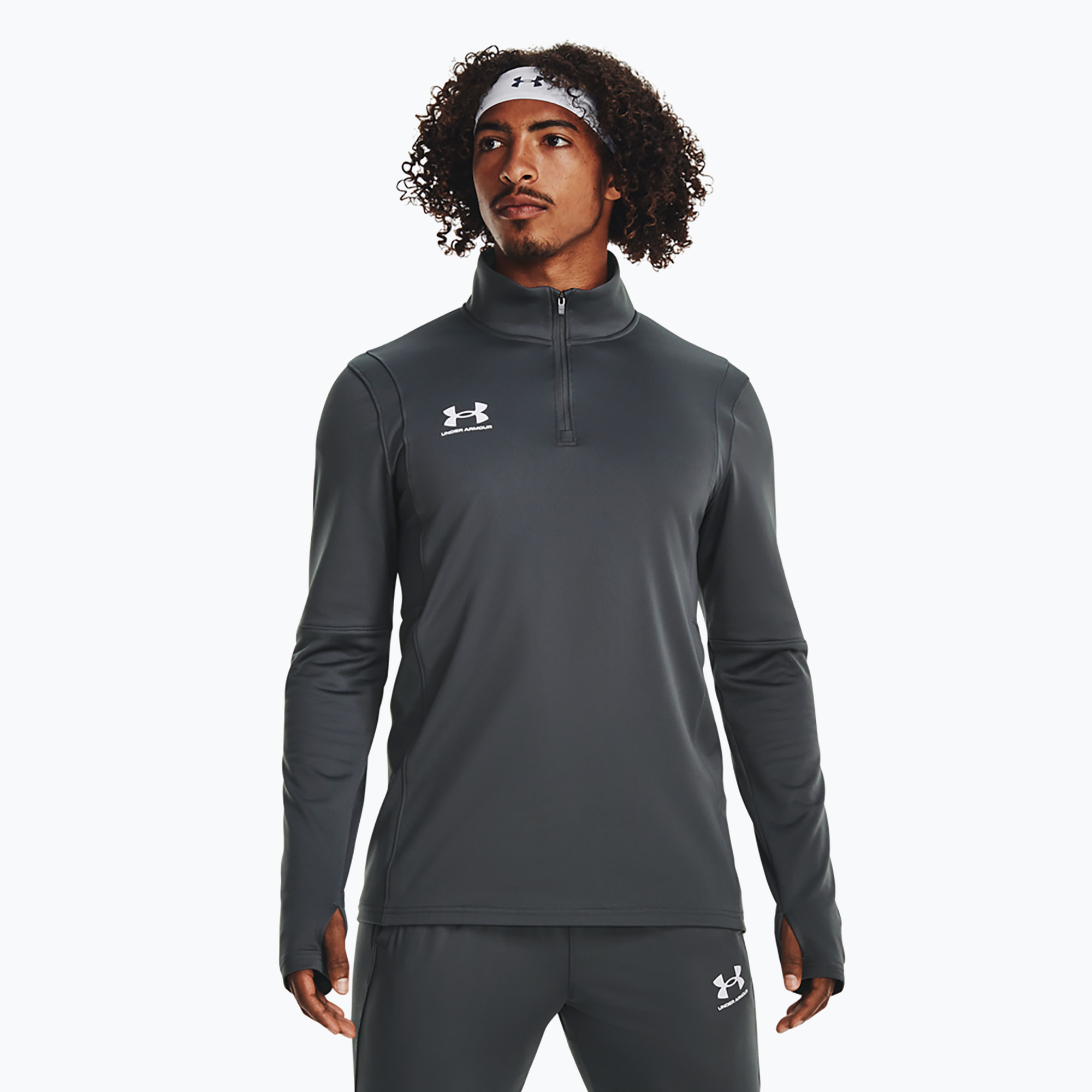 Pánska futbalová mikina Under Armour Challenger Midlayer castlerock/white (Challenger Midlayer 1379588-025)