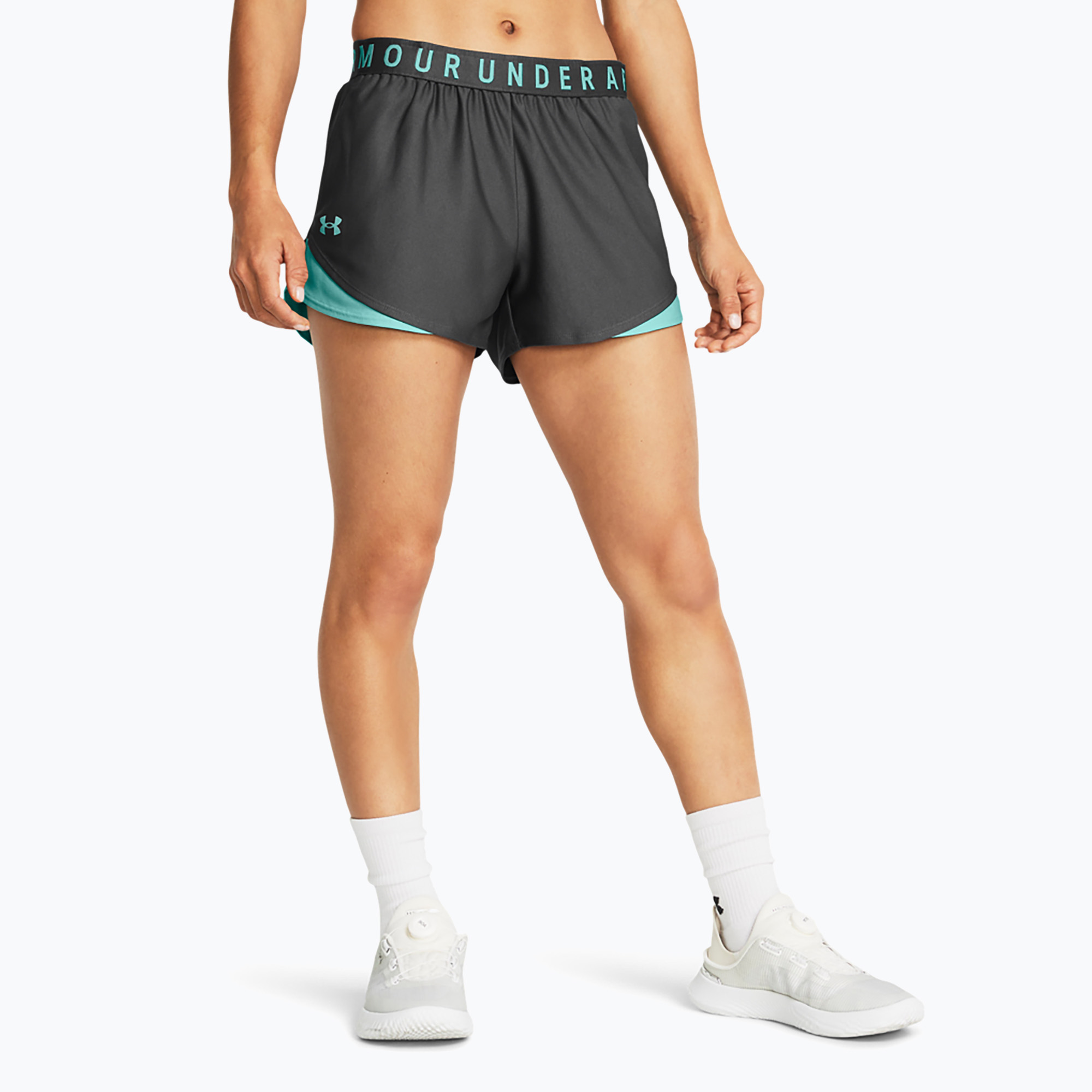 Dámske šortky Under Armour Play Up 3.0 castlerock/radial turquoise/radial turquoise (Play Up 3.0 1344552)