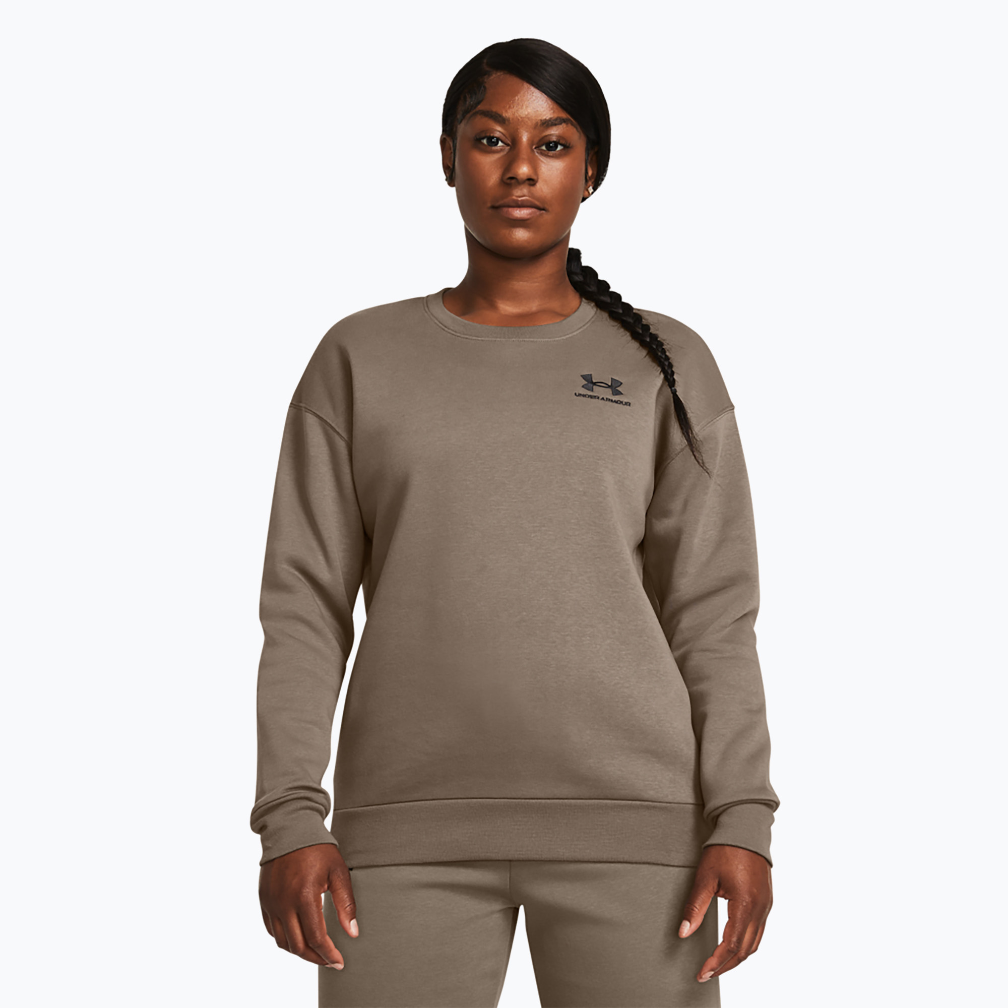 Under Armour dámska mikina Essential Fleece Crew taupe dusk/black (Essential Fleece Crew 1373032)