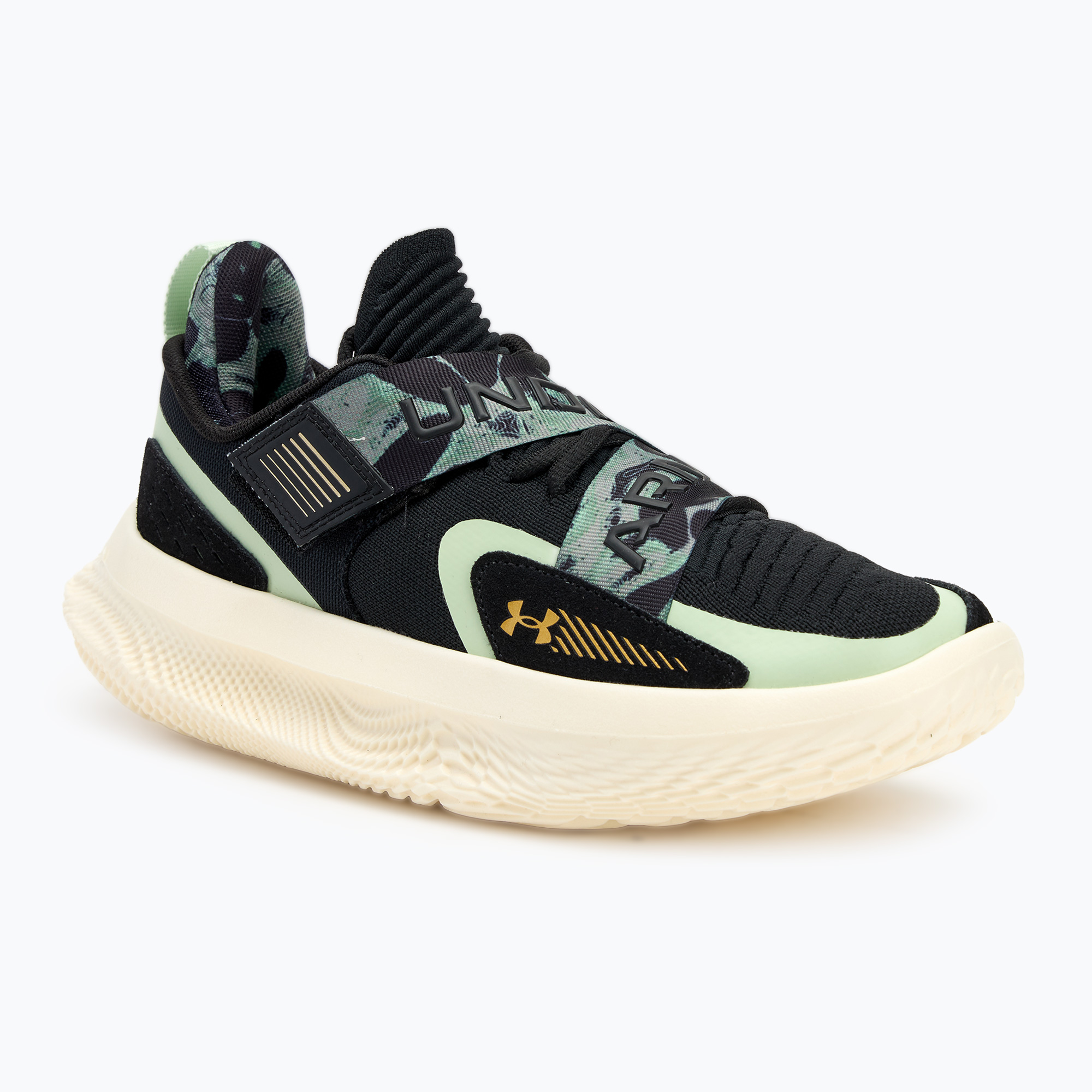 Basketbalové topánky Under Armour Flow Futr X 4 Camo black/retro green/metallic gold (Flow Futr X 4 Camo 3027772-001)
