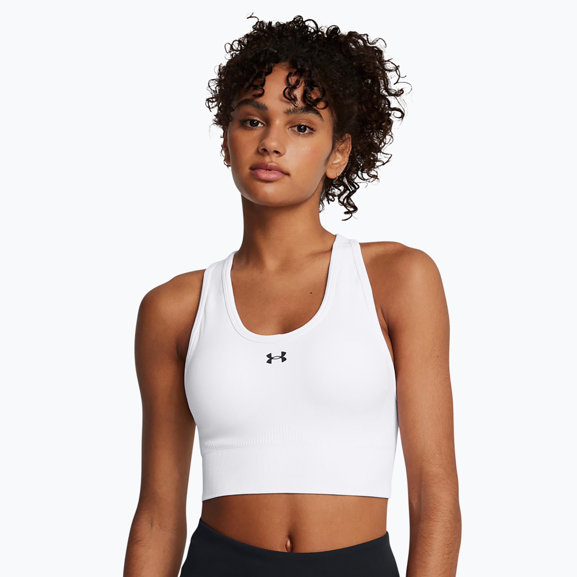 Fitness podprsenka Under Armour Vanish Seamless Mid Branded biela/čierna (Vanish Seamless Mid Branded 1384419-100)