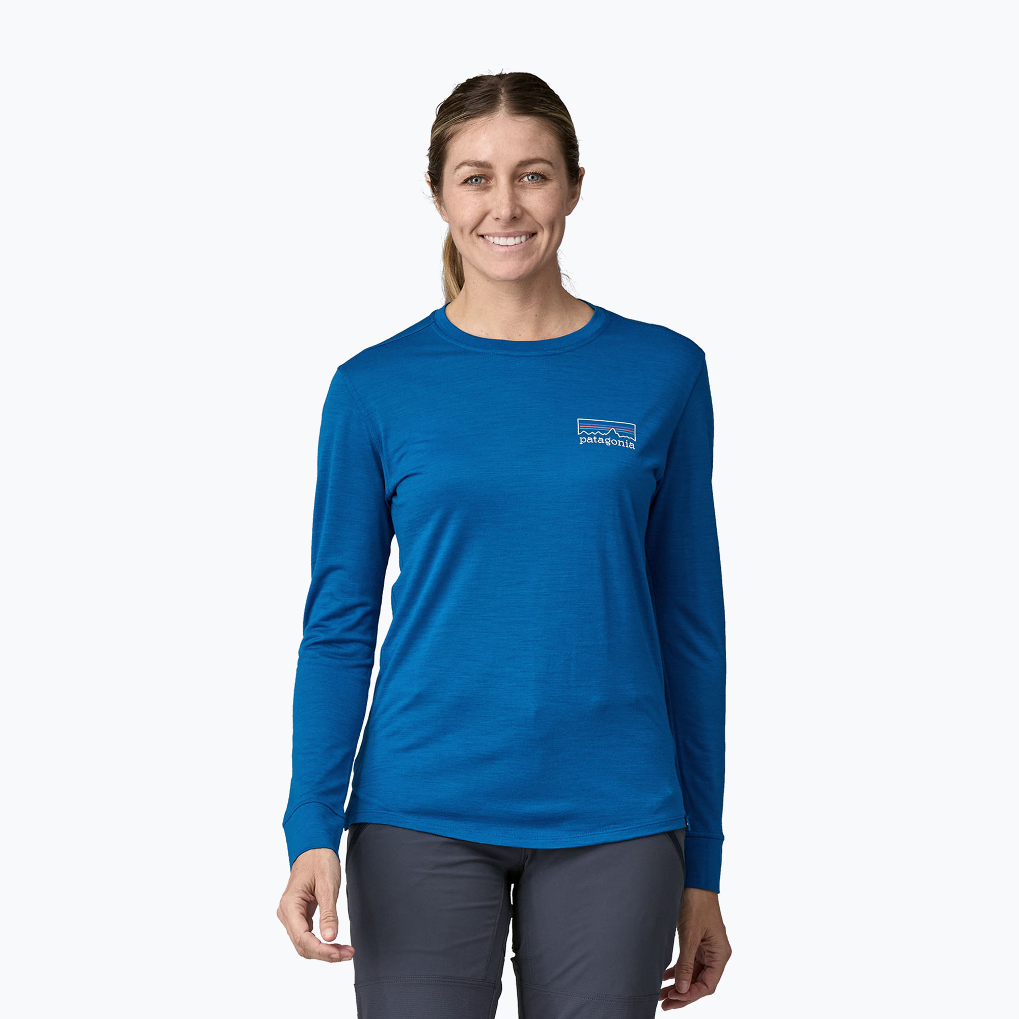 Dámske tričko Patagonia Cap Cool Merino Blend Longsleeve Graphic fitz roy strata/endless blue (Cap Cool Merino Blend Graphic 44600)