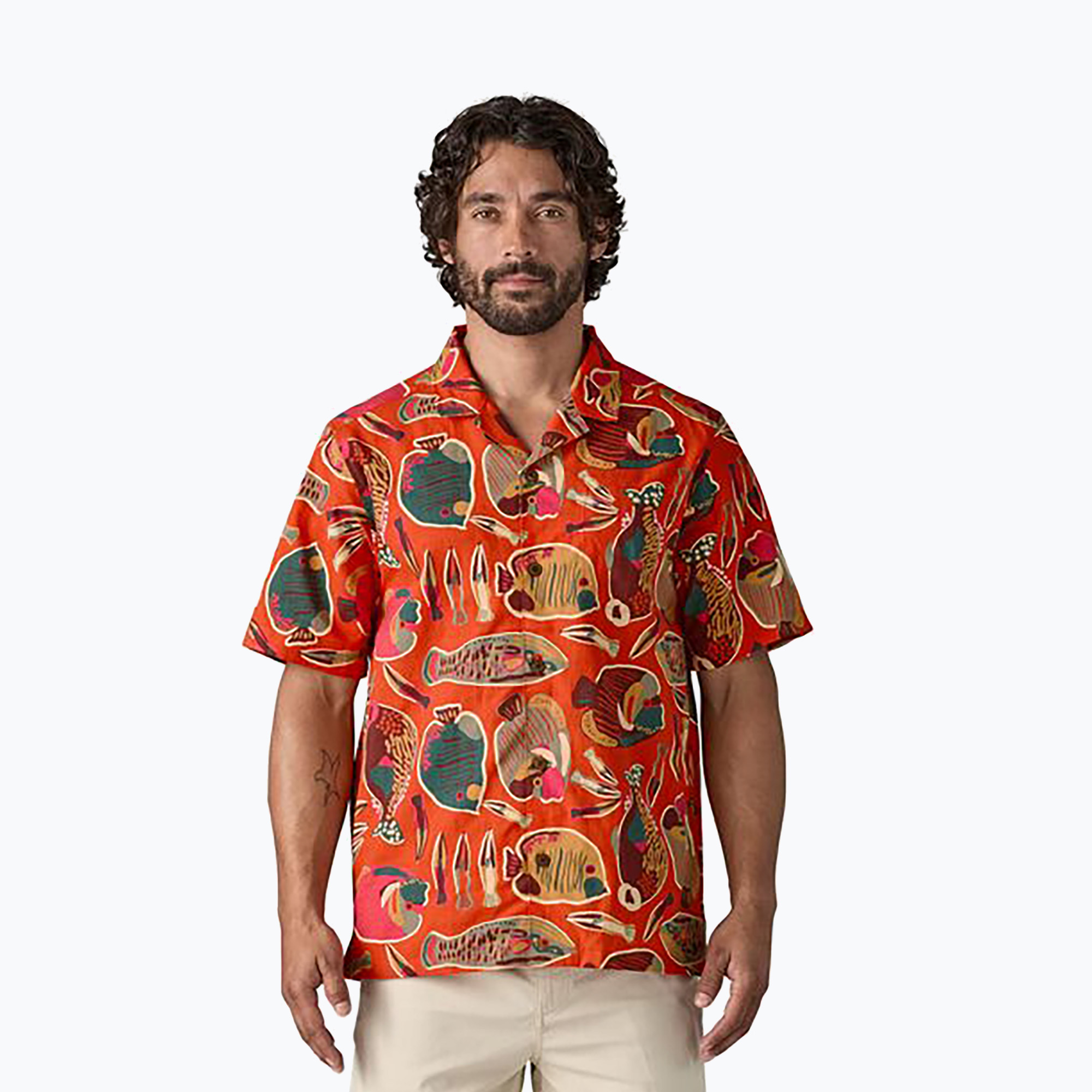 Patagonia pánske tričko Tidal Threads Camp wrasse/pollinator orange (Tidal Threads Camp 52567)