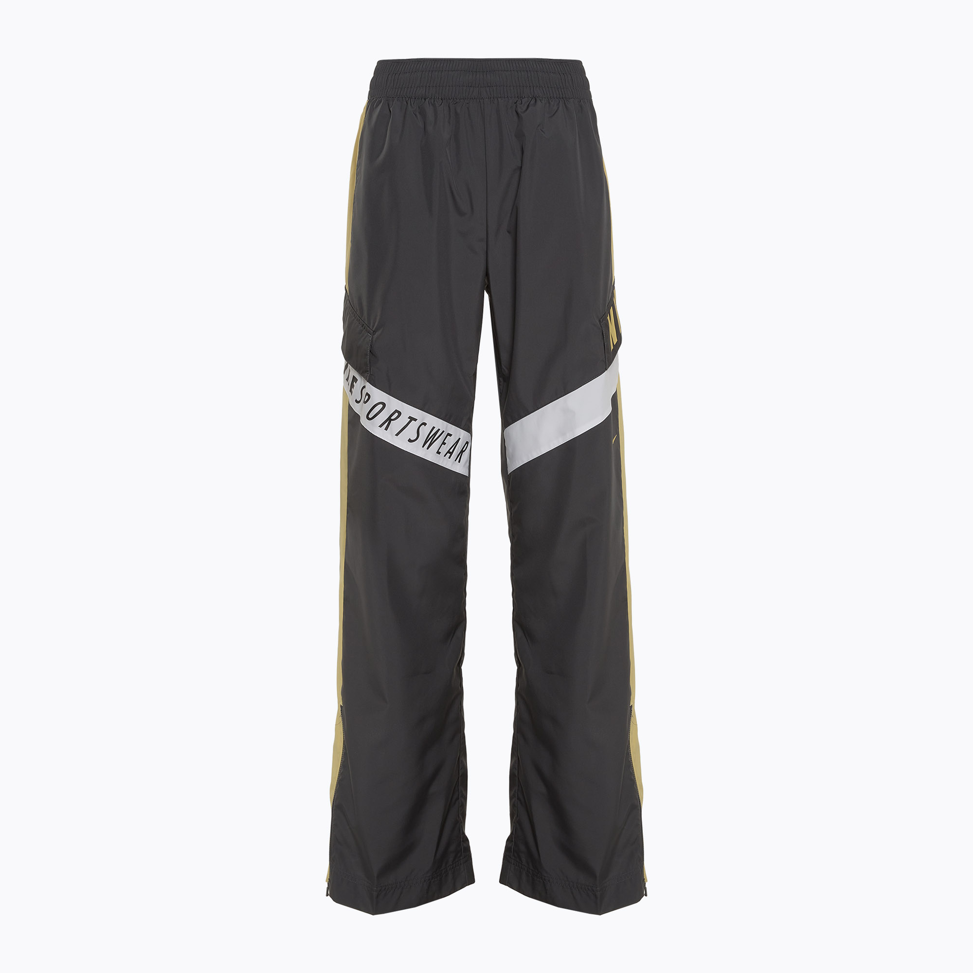 Dámske nohavice Nike Sportswear Woven High-Waisted dark smoke grey/saturn gold/white (Sportswear Woven High-Waisted HF5957-070)