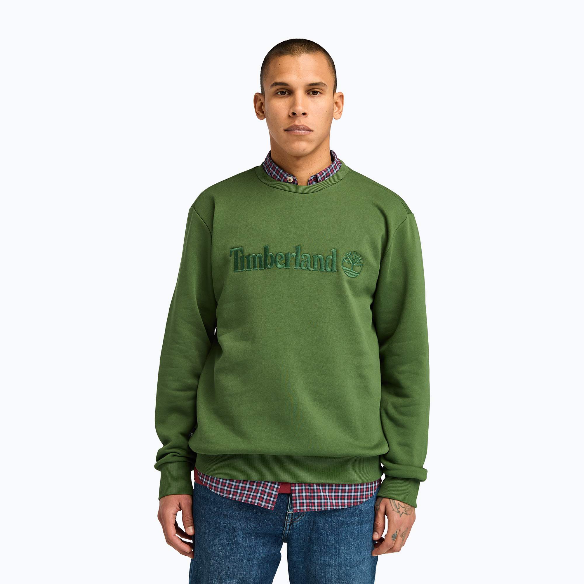 Pánska mikina Timberland s výšivkou Tonal Crew Neck black forest green (Embroidery Tonal Crew Neck TB0A6VG6EIN1)