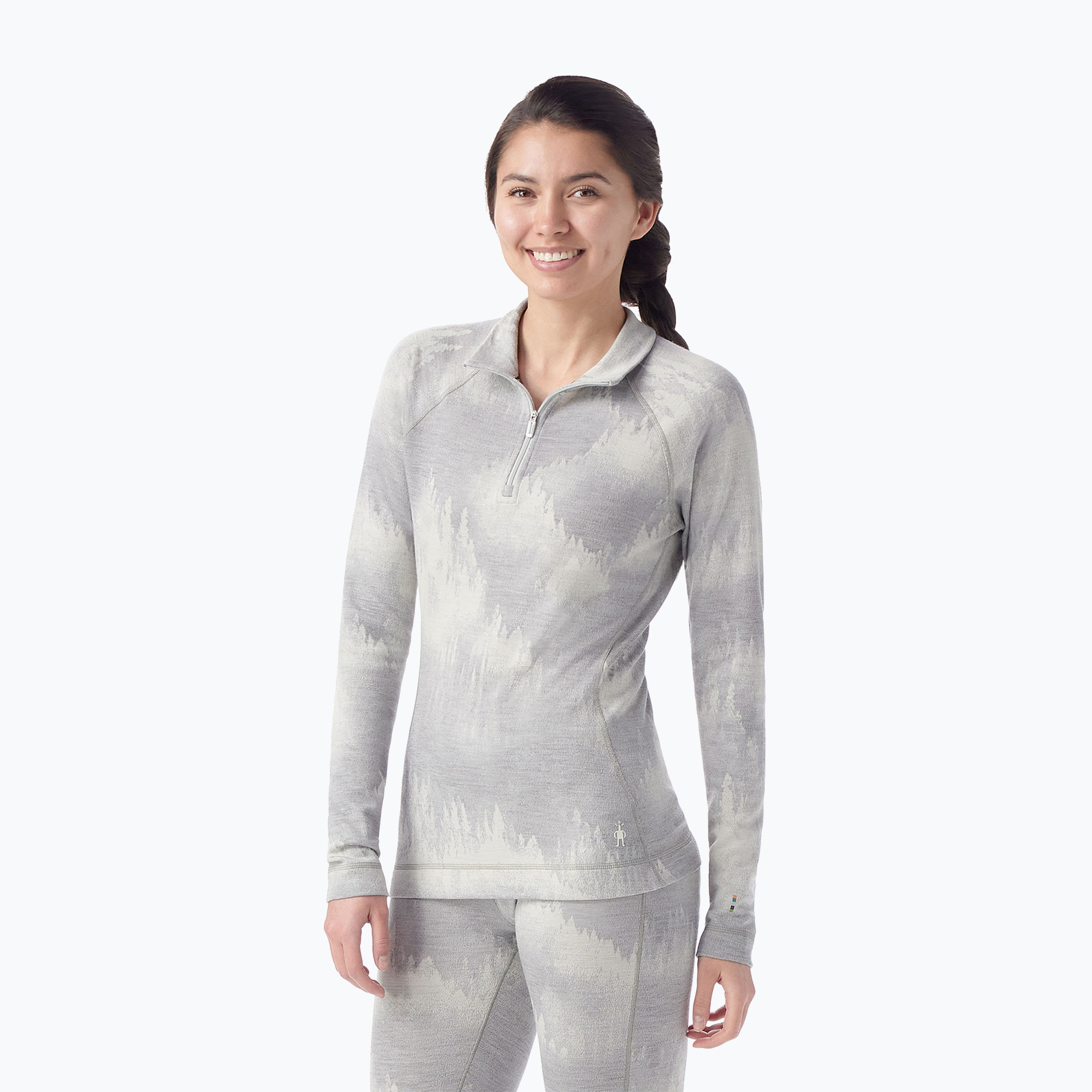 Dámska termo mikina Smartwool Classic Thermal Merino Base Layer 1/4 Zip Boxed light gray foggy pines (Classic Thermal Merino Base Layer 1/4 Zip Boxed