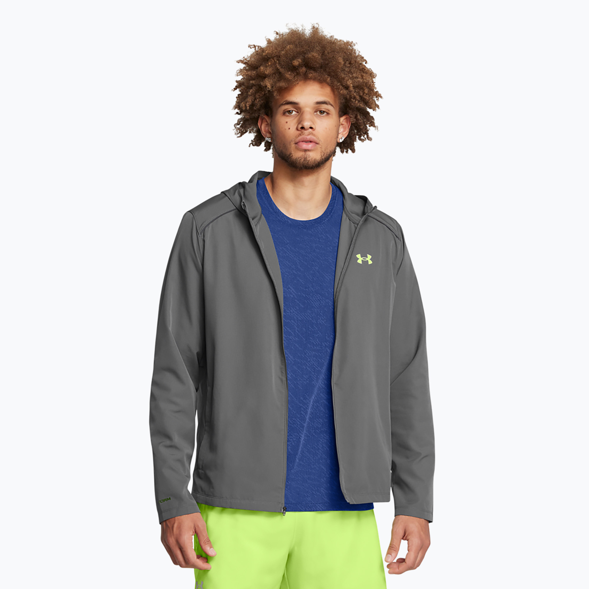 Pánska bežecká bunda Under Armour Storm Run s kapucňou castlerock/morph green/reflective (Storm Run Hooded 1376795-025)