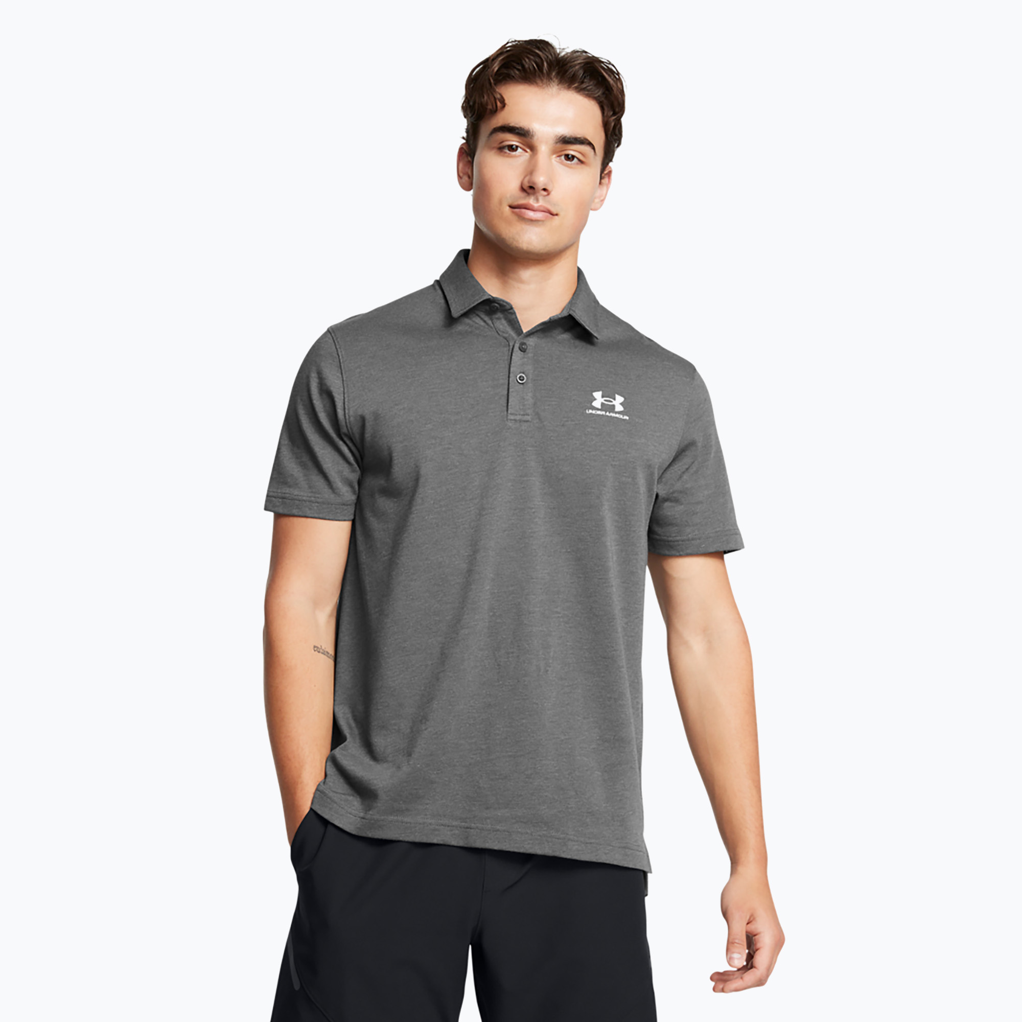 Pánske polo tričko Under Armour Icon Polo castlerock light heather/white (Icon Polo 1386608-025)