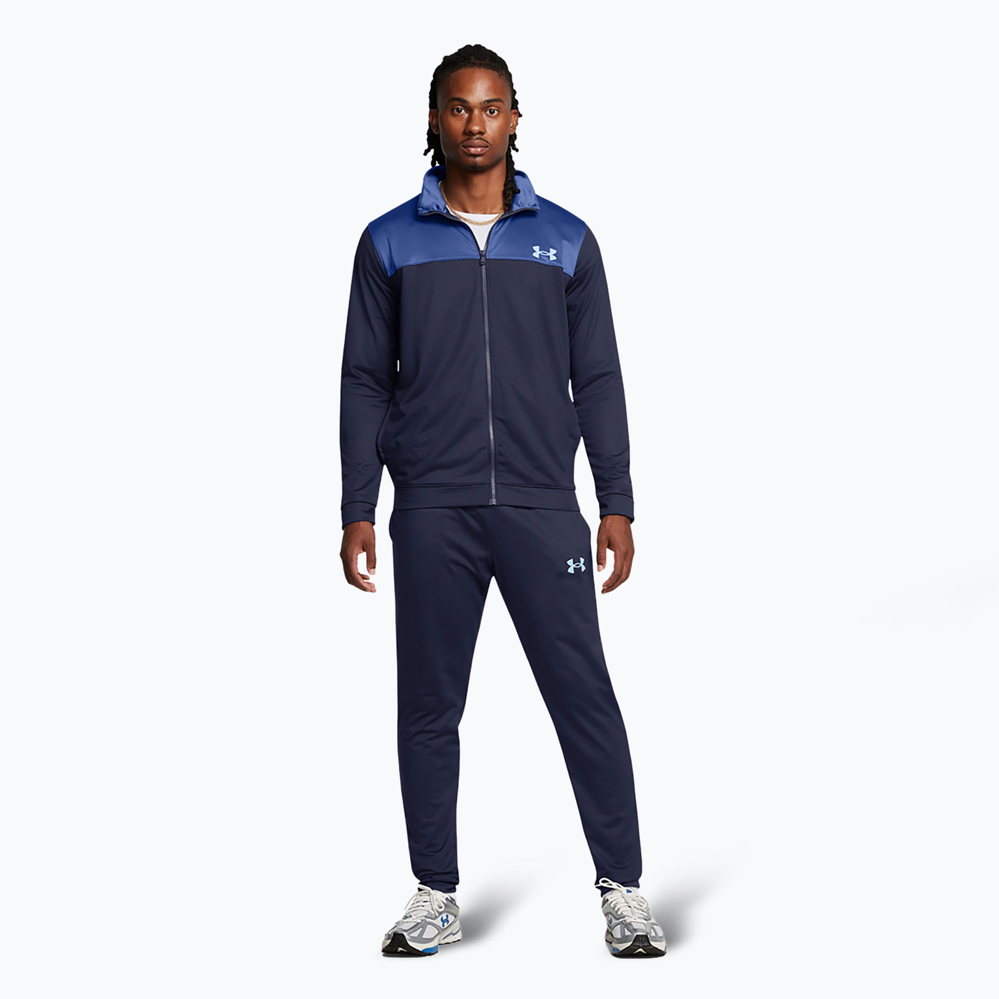 Pánska tepláková súprava Under Armour UA Emea Novinka polnočná námornícka/tech modrá/horizontálna modrá (UA Emea Tracksuit Novelty 1366212-410)