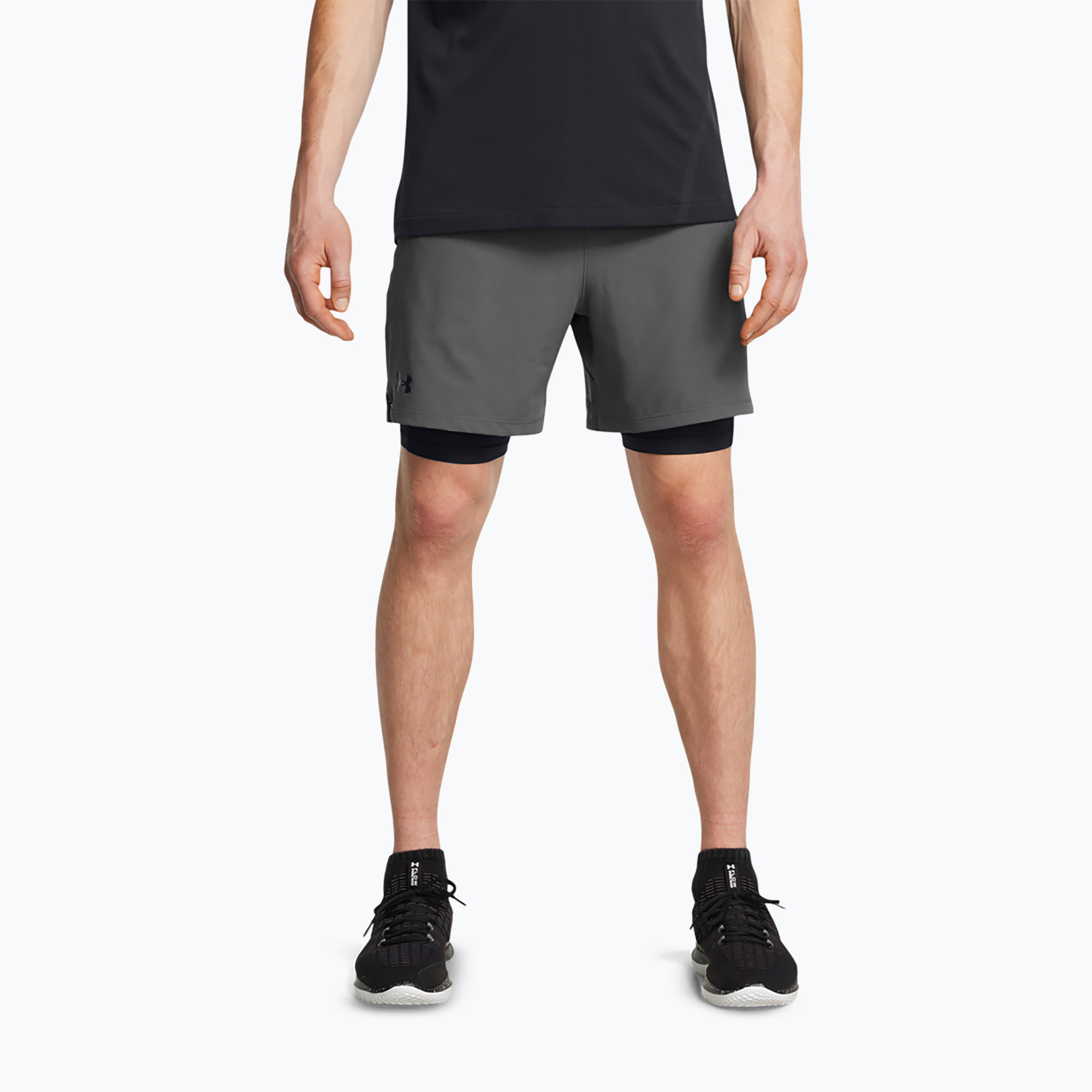 Pánske tréningové šortky Under Armour Vanish Woven 2In1 Sts castlerock/black/black (Vanish Woven 2In1 Sts 1373764-025)