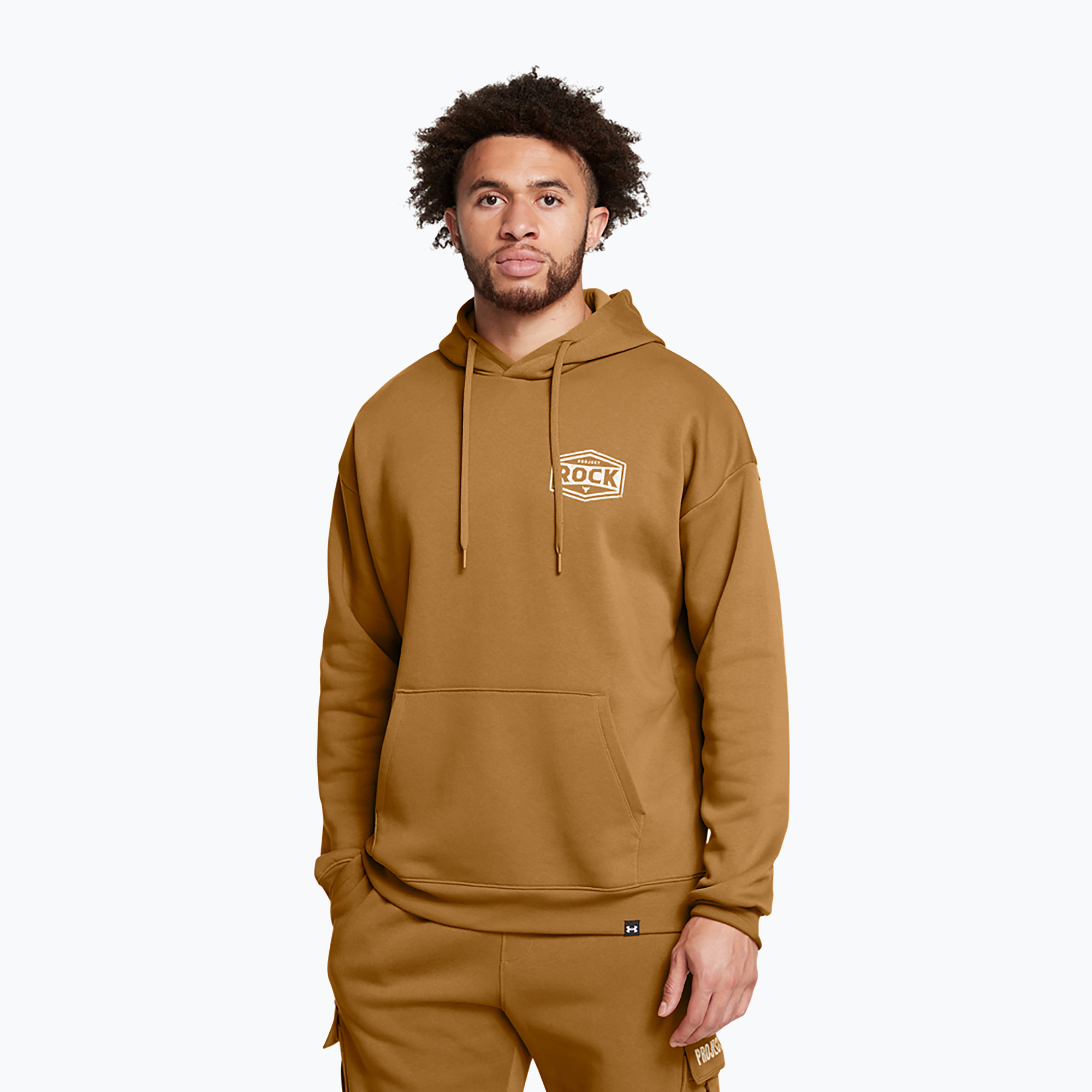 Pánska mikina Under Armour Project Rock Icon Fleece Hoodie yellow ochre/silt (Project Rock Icon Fleece Hoodie 1386902-707)