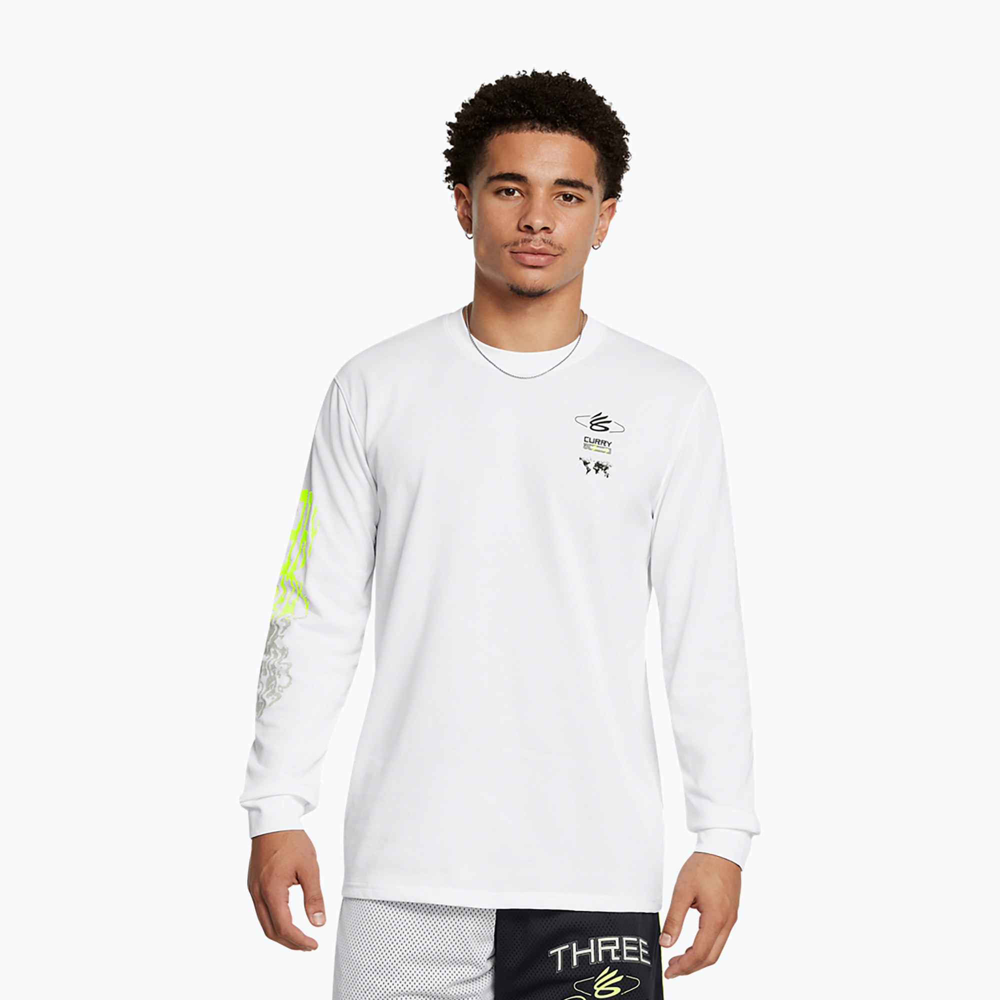 Pánsky Longsleeve Under Armour Curry Verbiage Heavyweight Longsleeve white/high vis yellow/black (Curry Verbiage Heavyweight LS 1387109-100)