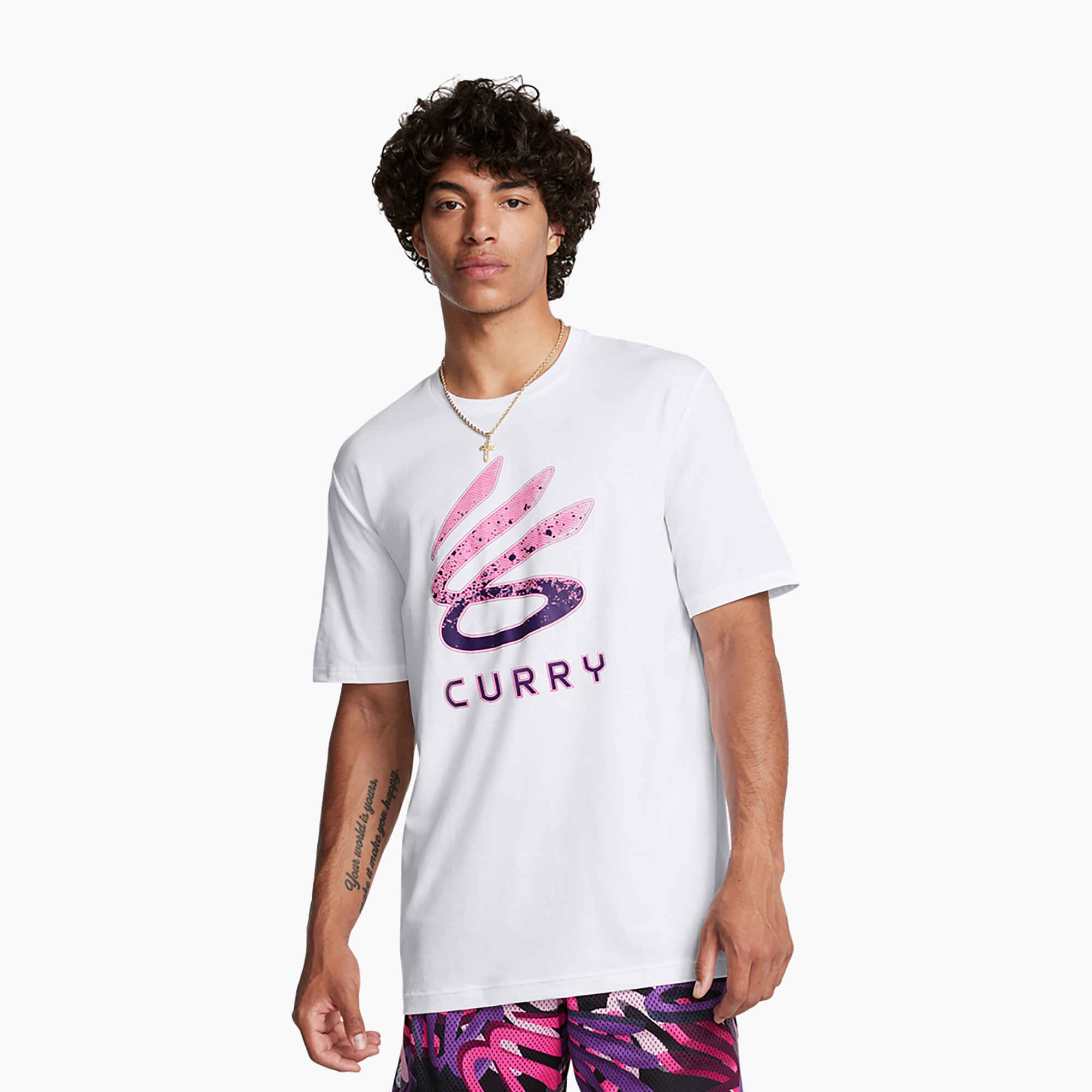 Pánske tričko Under Armour Curry Logo Trend white/purple (Curry Logo Trend 1387111-100)