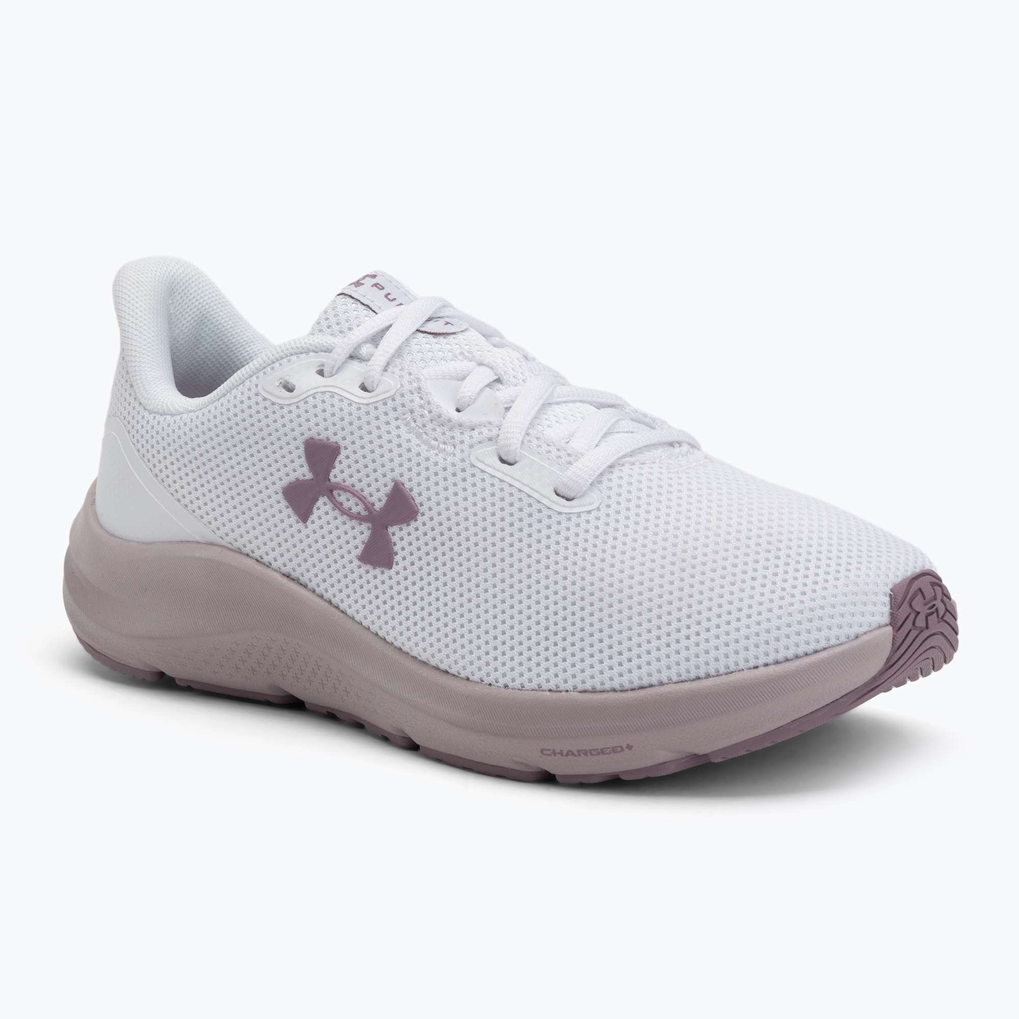 Dámske bežecké topánky Under Armour Charged Pursuit 4 white/white/purple prime (Charged Pursuit 4 3028261-100)