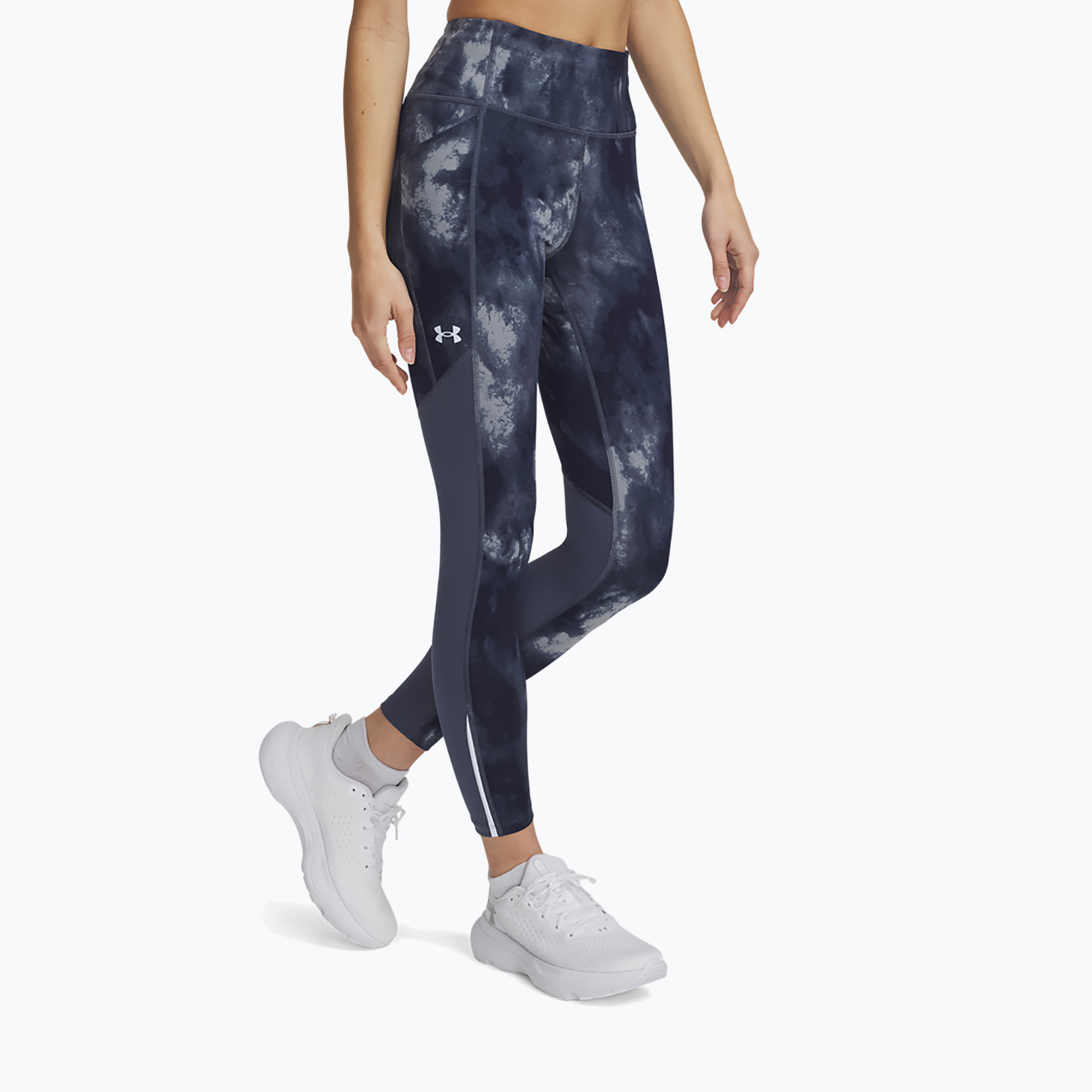 Legginsy do biegania damskie Pod Armour Launch Printed Ankle downpour gray/reflective (Launch Printed Ankle 1369772-044)