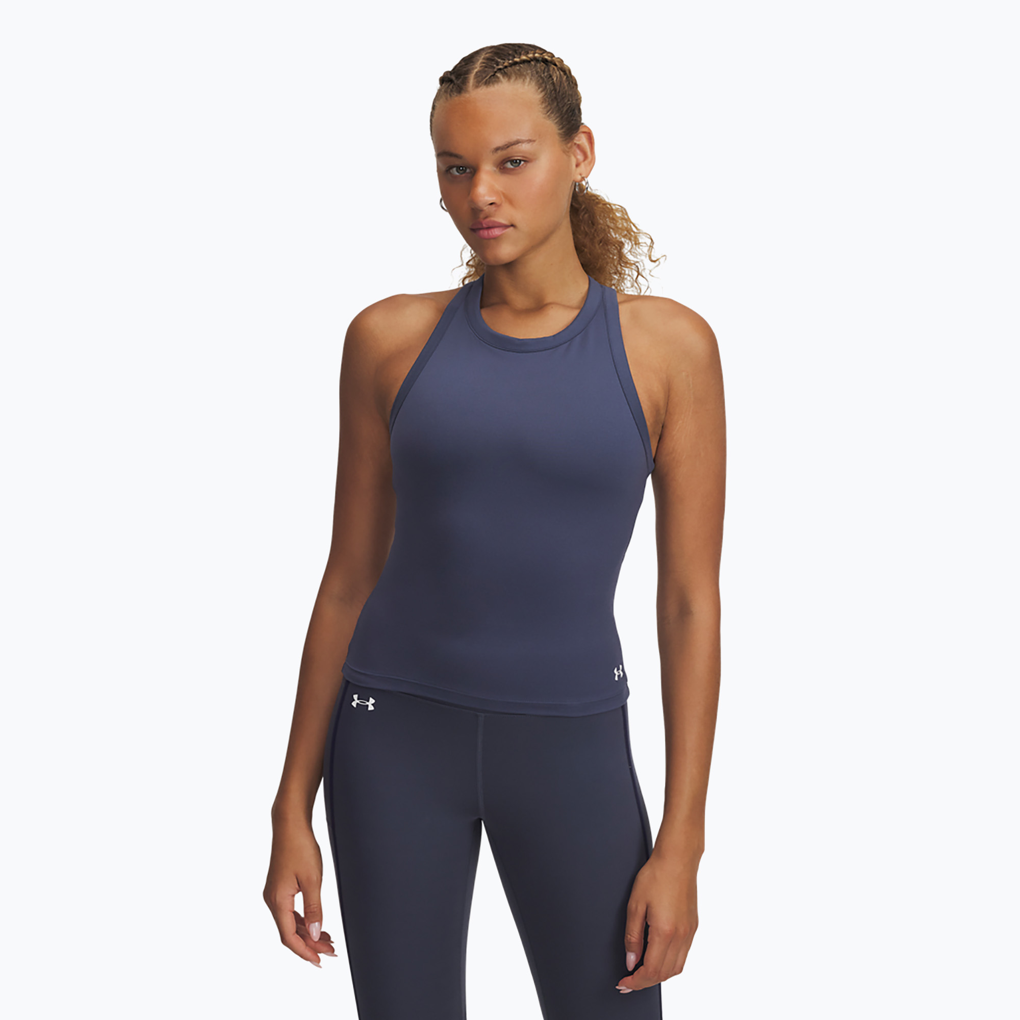 Dámsky fitness top Under Armour Motion High Neck Tank downpour grey/white