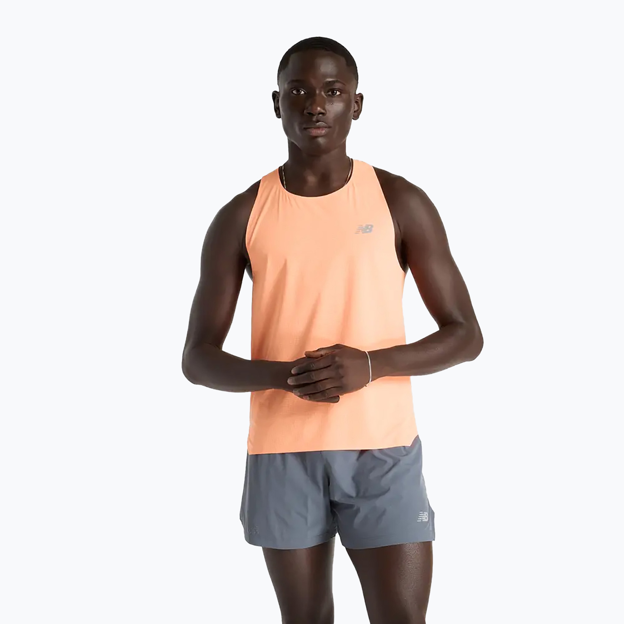 Pánske bežecké tielko New Balance Race Day Ultra Light Singlet hotmango (Race Day Ultra Light Singlet MT51205HMO)