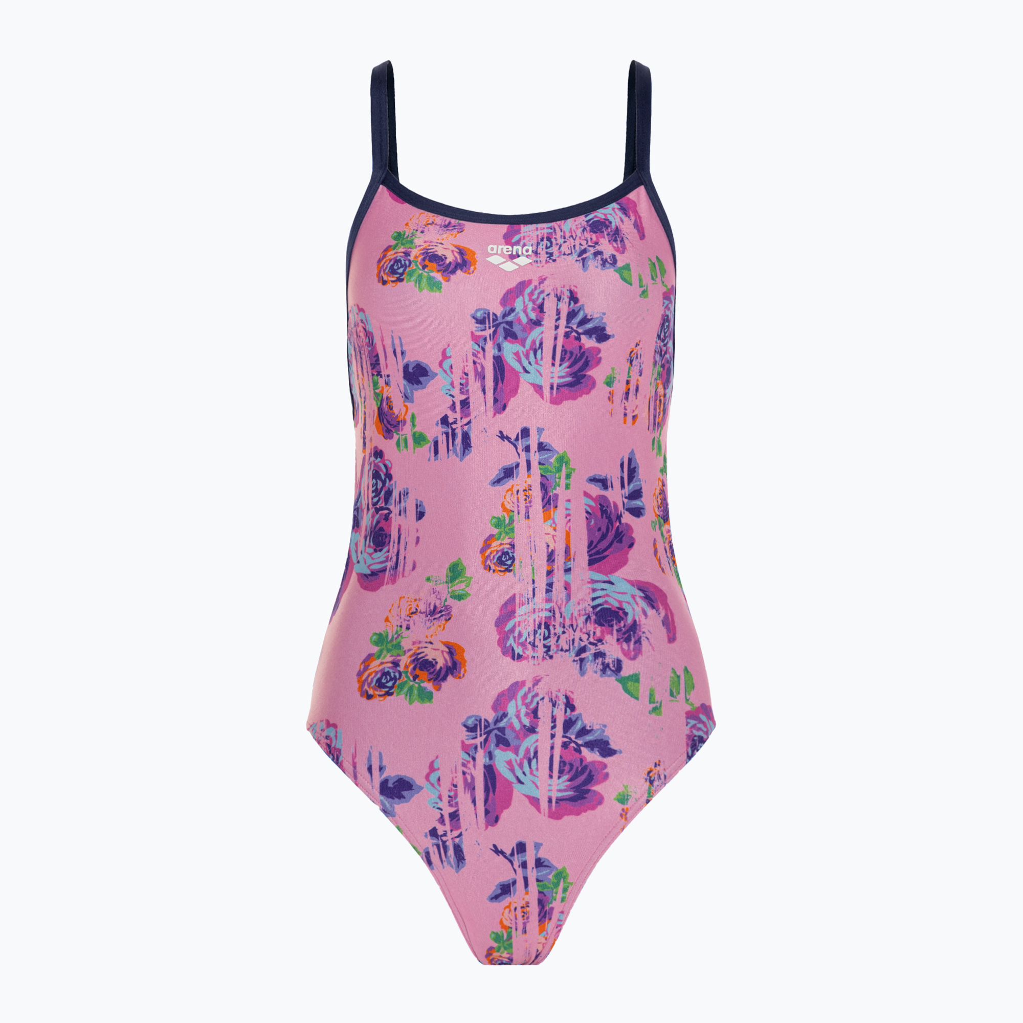 Dámske jednodielne plavky arena Rose Texture Swimsuit Xcross Back multi pink/navy (Rose Texture Swimsuit Xcross Back 006641/907)