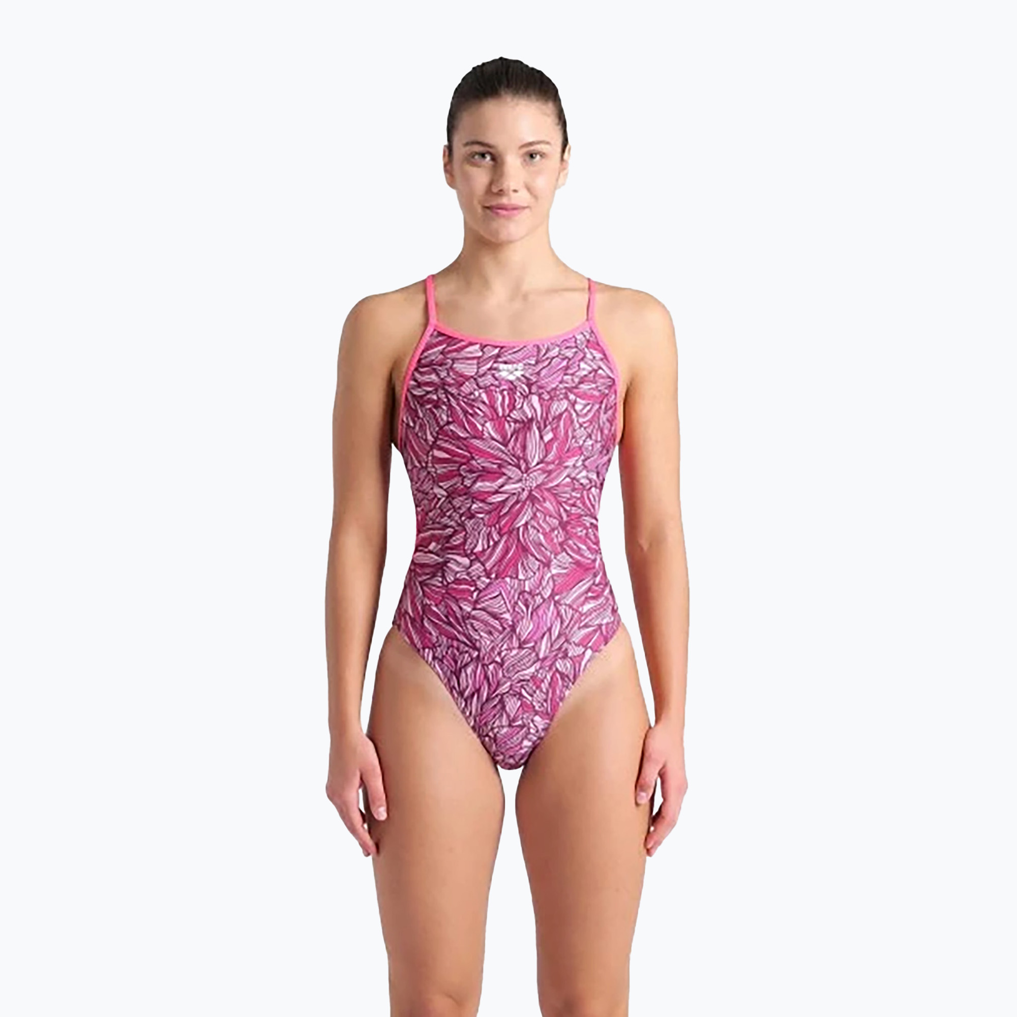 Dámske jednodielne plavky arena Pink Dahlia Lace Back shocking pink/multi