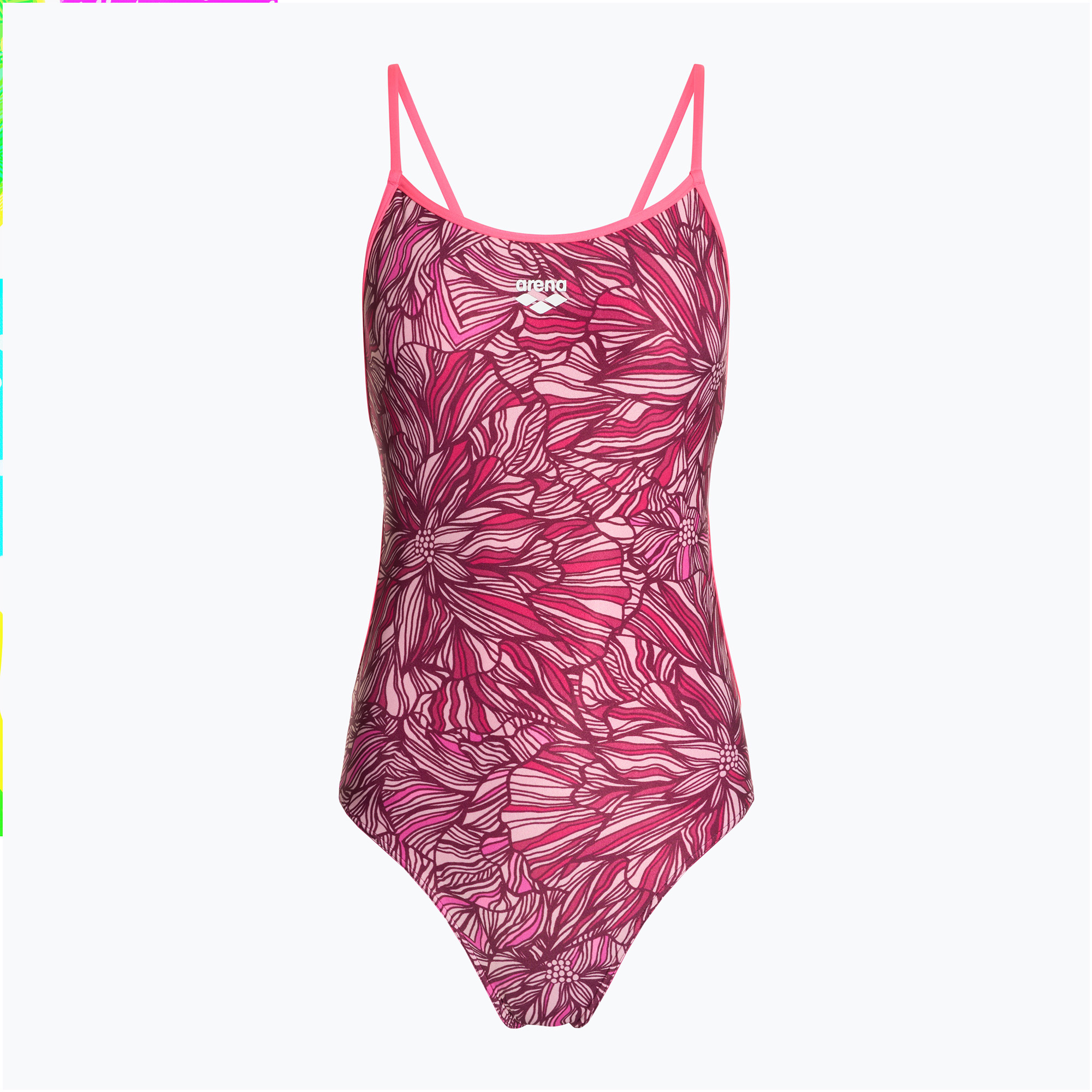 Dámske jednodielne plavky arena Pink Dahlia Lace Back shocking pink/multi (Pink Dahlia Lace Back 008800/950)