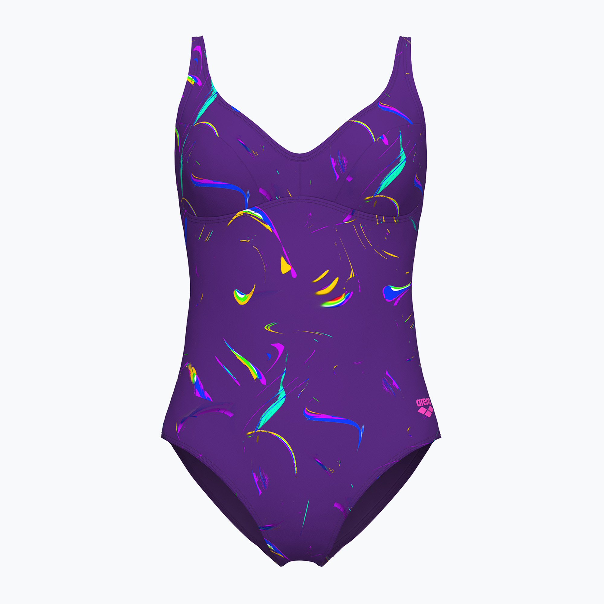 Dámske jednodielne plavky arena Abyss U Back multi plum/plum