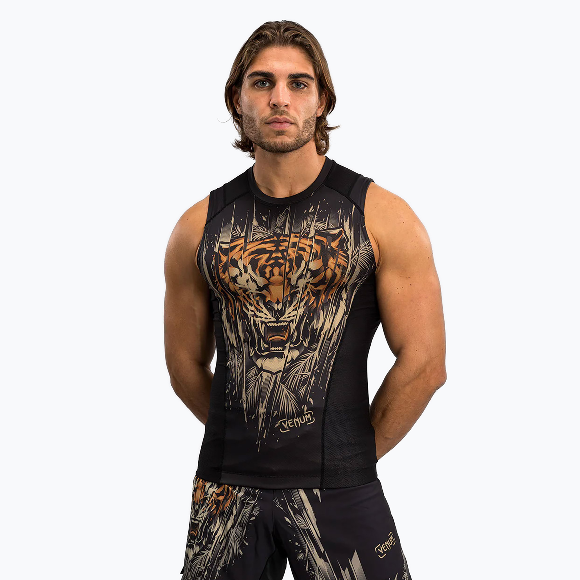 Venum Tiger Pánske tielko bez rukávov Rashguard black/neon orange (Tiger Men'S Sleeveless Rashguard VENUM-05346-117)
