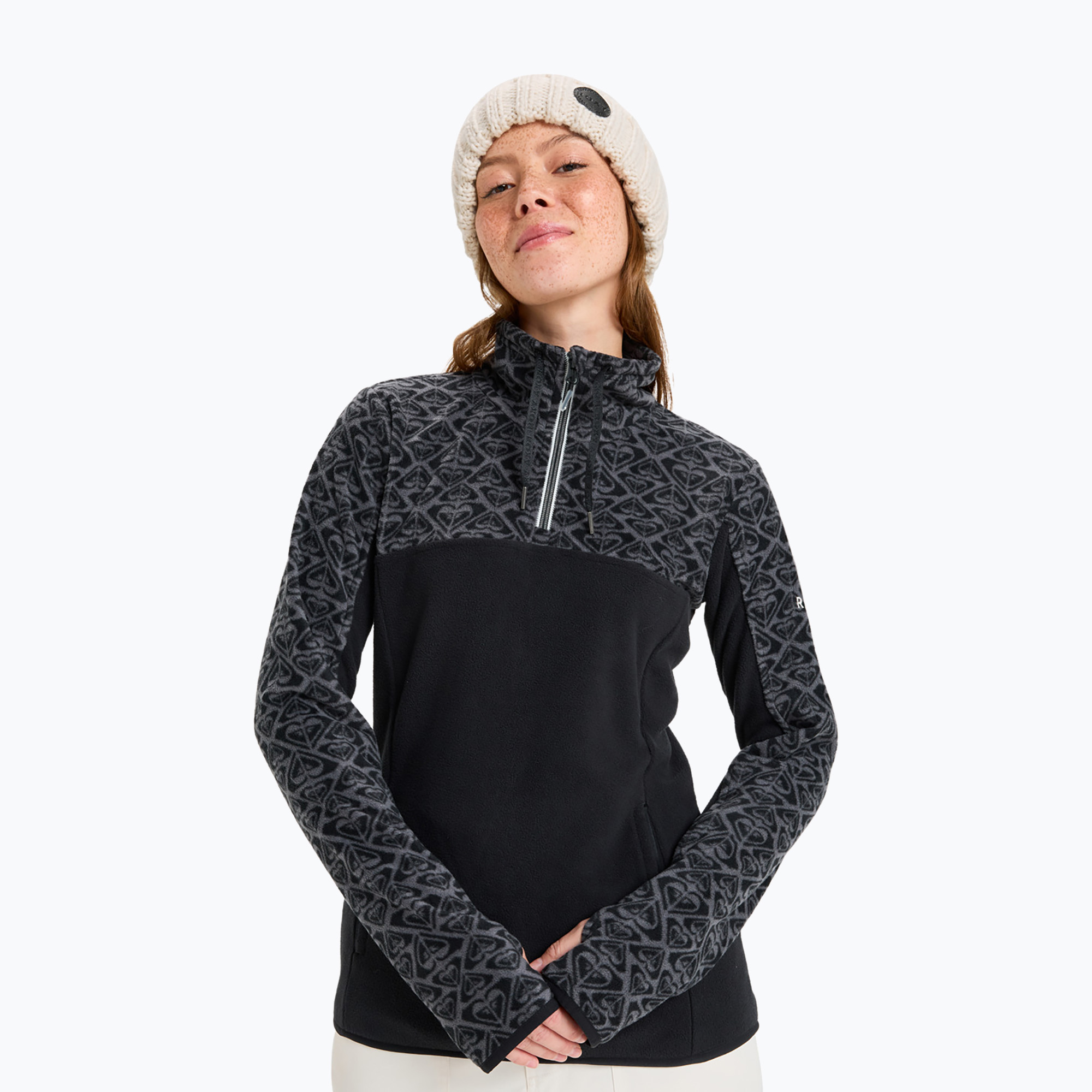 Dámska mikina ROXY Sayna Half Zip true black roxygram tonal (Sayna Half Zip ERJFT04831-KVJ5)
