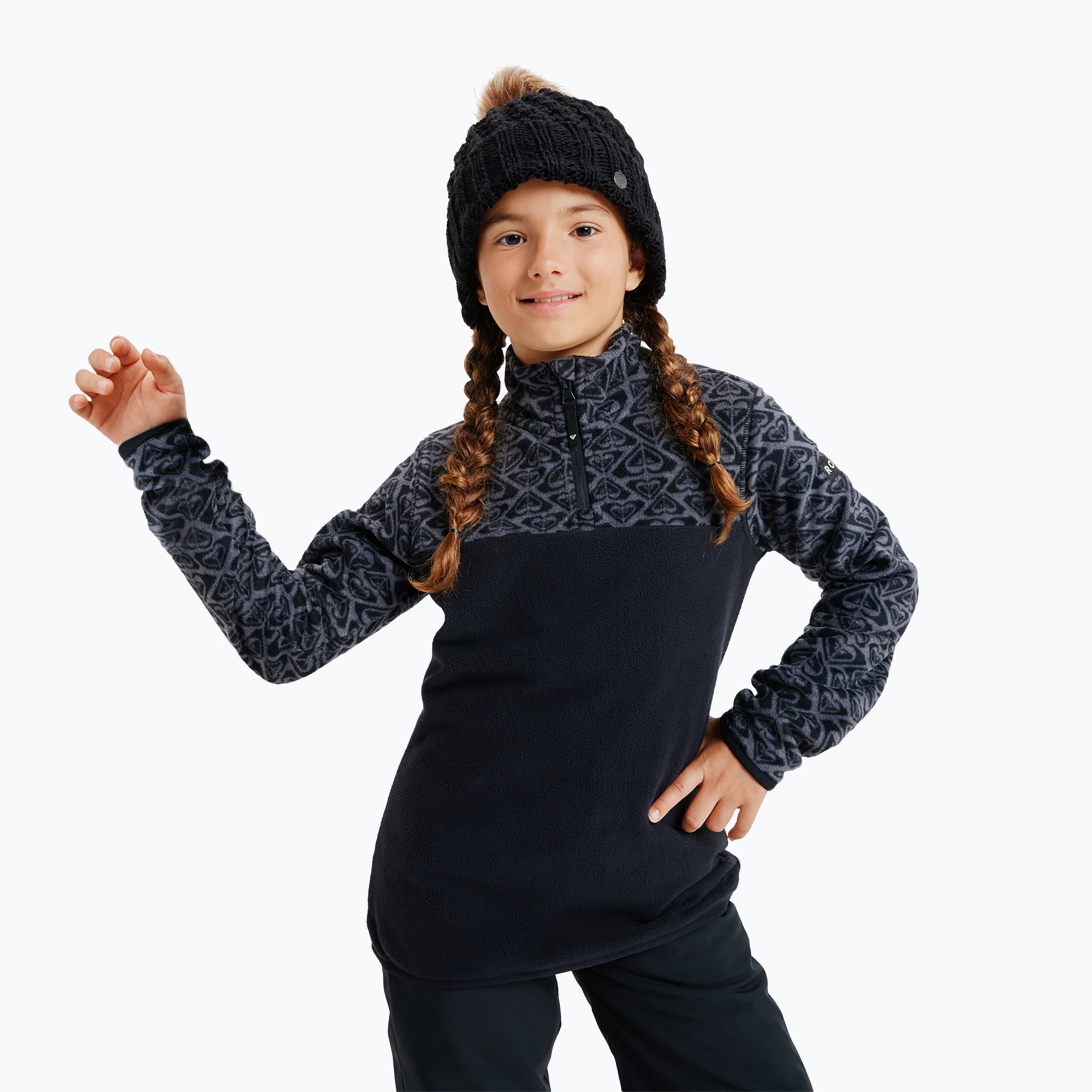 Detská mikina ROXY Whitecamp Half Zip Girl true black roxygram tonal